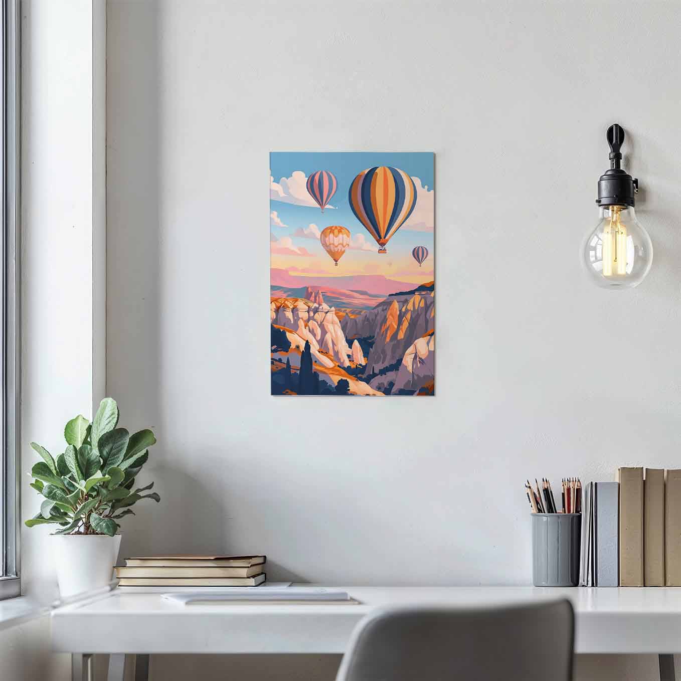 Sunset Sky Hot Air Balloon Poster - Adventure Wall art 370 GSM with Double Side Tape Ready to Stick Wall Decor