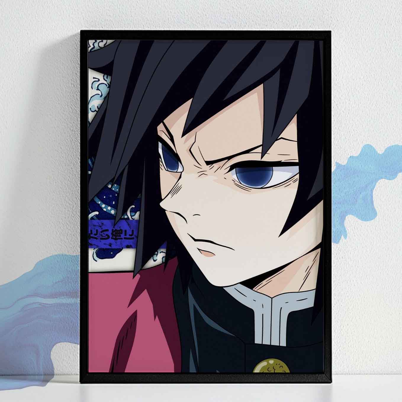 Demon Slayer Giyu Tomioka Hashira Poster art framed (13x19 Inches, Plexi Glass, Textured Frame)