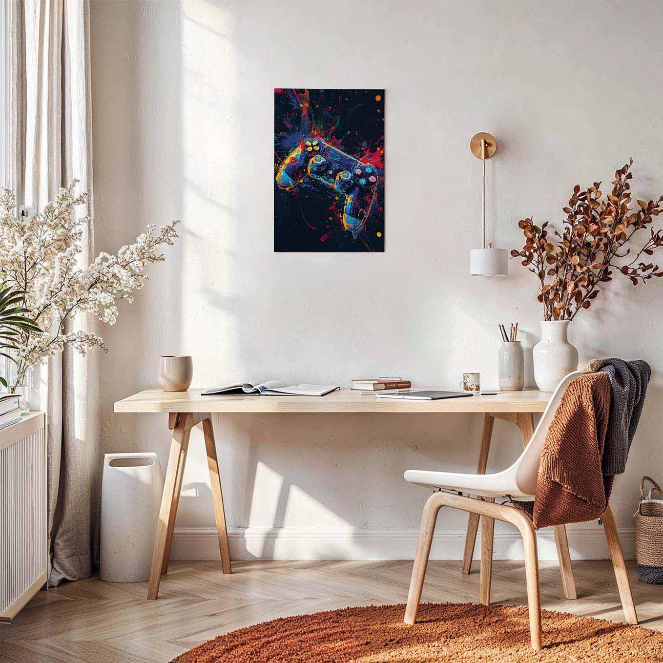 Gaming Controller Neon Splatter Poster -  Adventure Wall art 370 GSM with Double Side Tape Ready to Stick Wall Decor