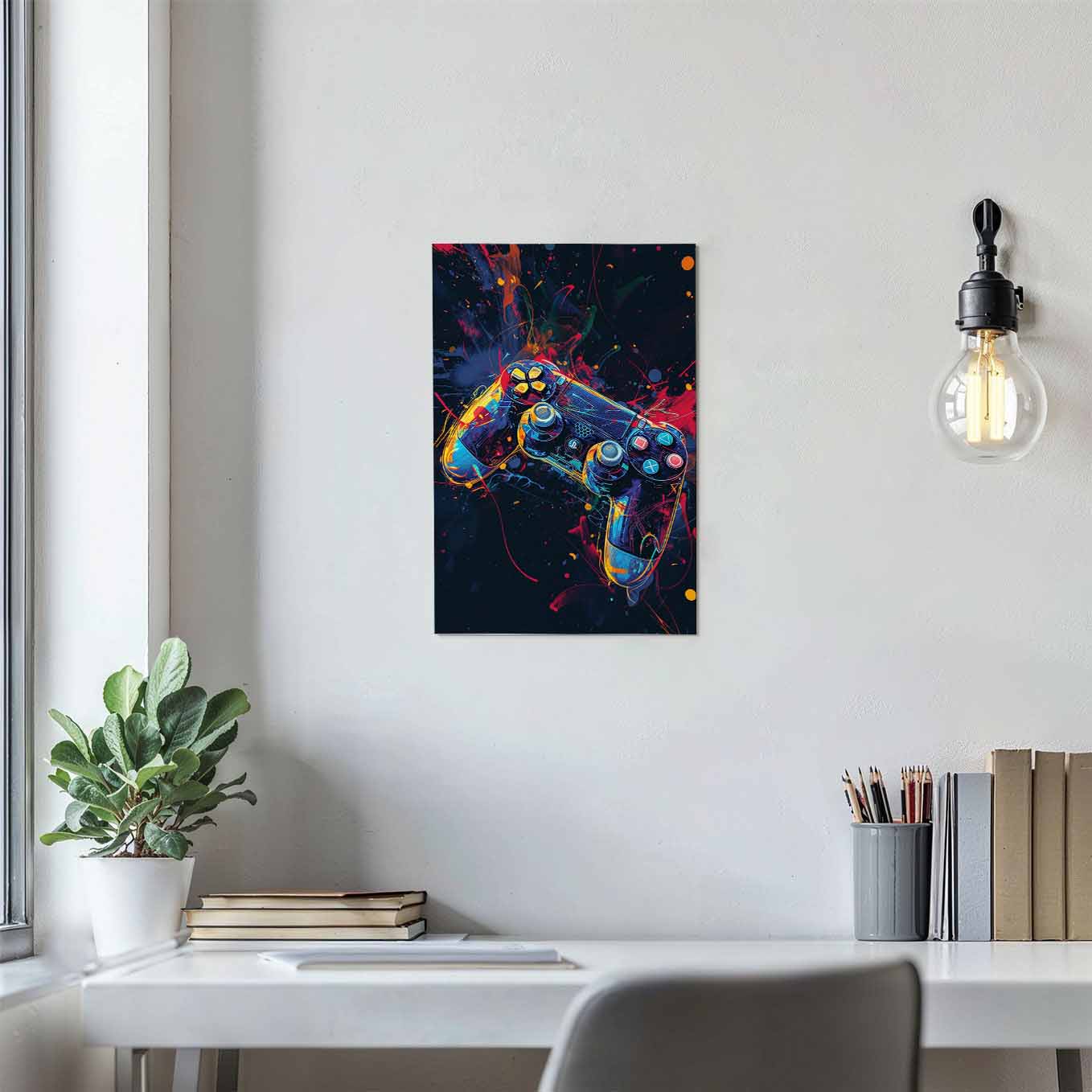 Gaming Controller Neon Splatter Poster -  Adventure Wall art 370 GSM with Double Side Tape Ready to Stick Wall Decor