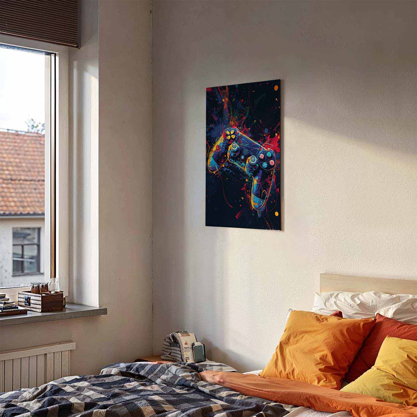 Gaming Controller Neon Splatter Poster -  Adventure Wall art 370 GSM with Double Side Tape Ready to Stick Wall Decor