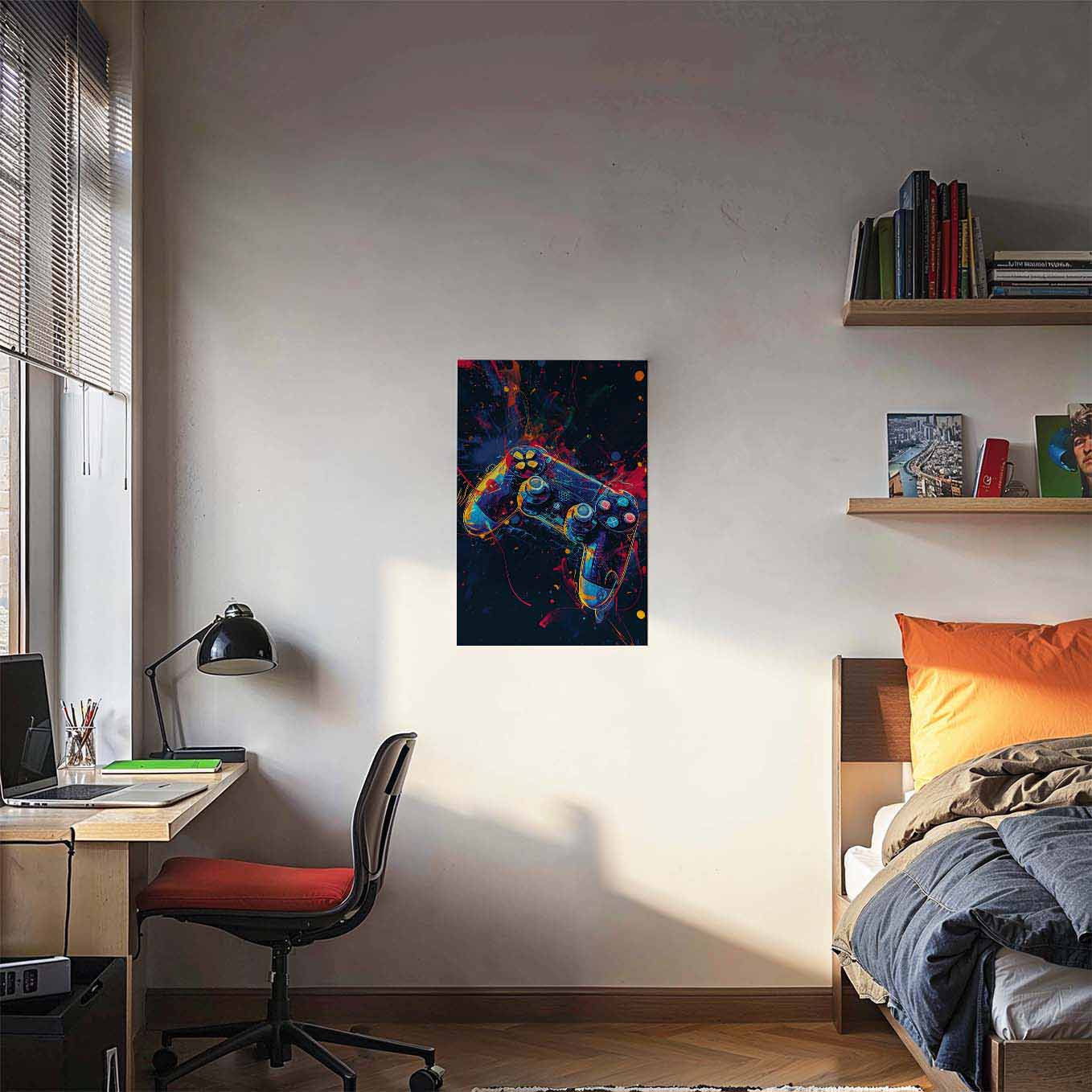 Gaming Controller Neon Splatter Poster -  Adventure Wall art 370 GSM with Double Side Tape Ready to Stick Wall Decor
