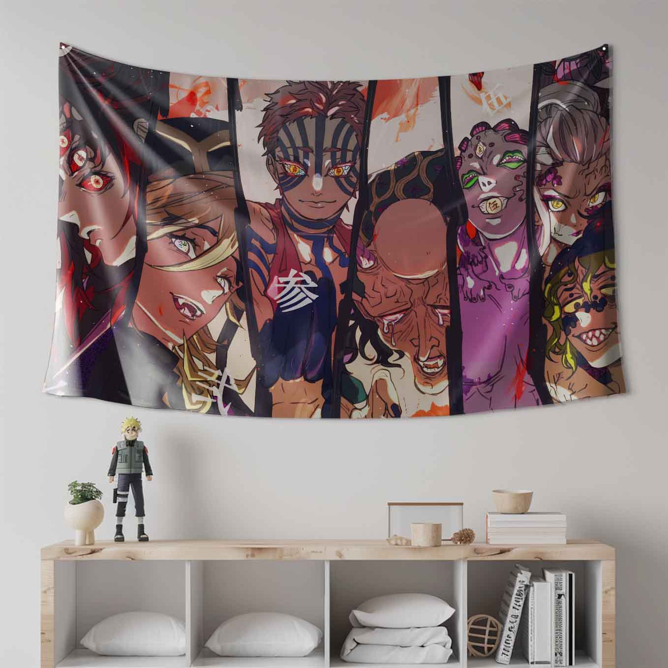 Demon Slayer Kizuki upper moon Tapestry Wall Hanging – Vivid Straw hat pirates Tapestries for Bedroom Living Room (69x39 inch) Premium Polyester Fabric