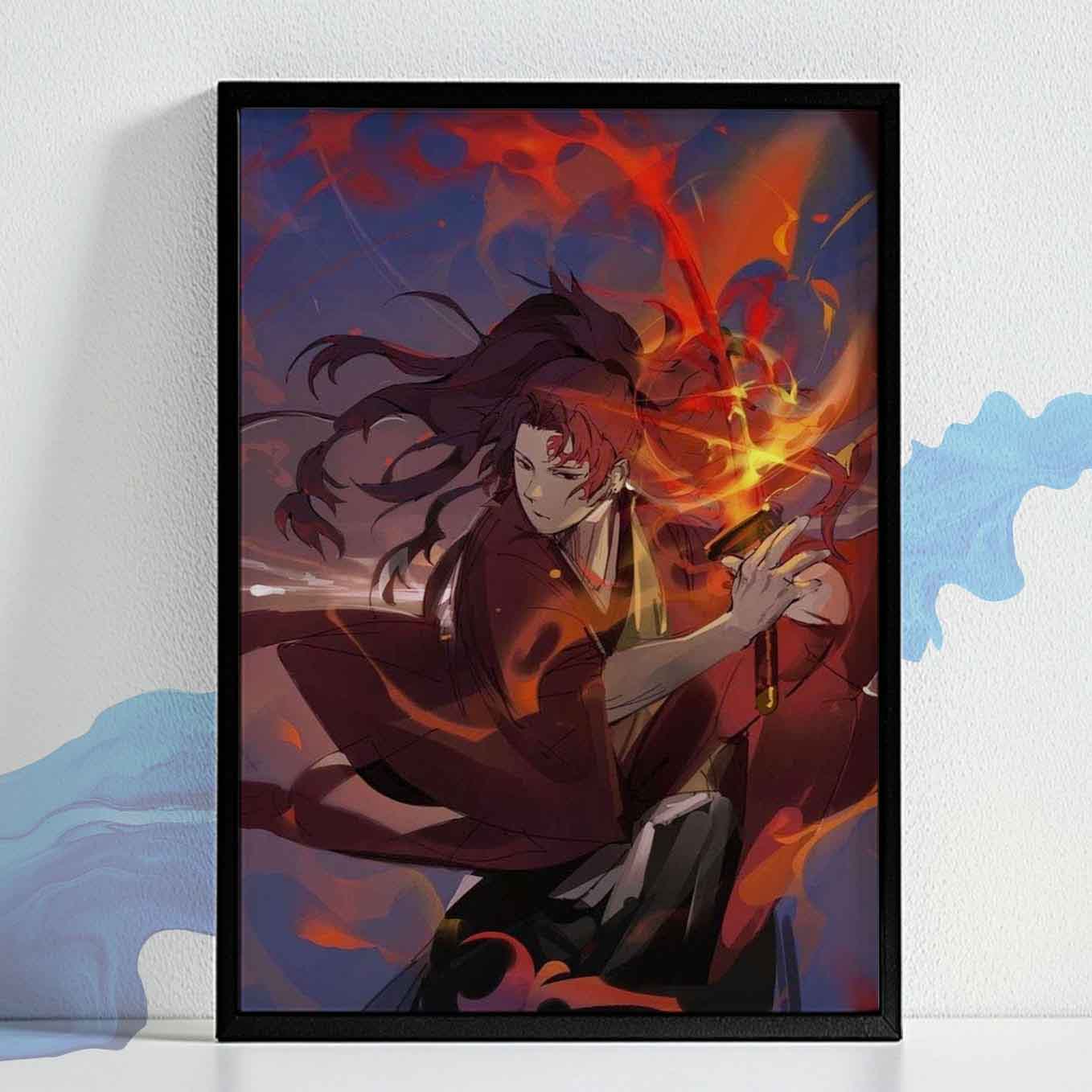 Demon Slayer Yoriichi Sun Breathing Poster art framed (13x19 Inches, Plexi Glass, Textured Frame)