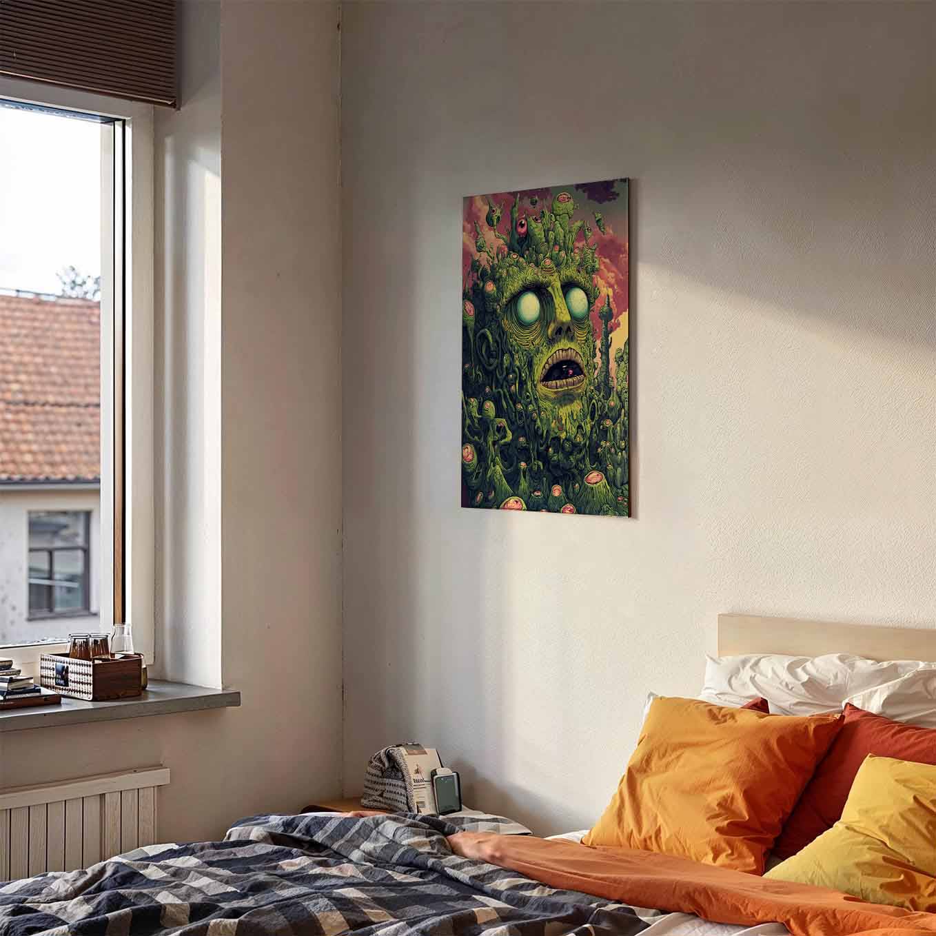 Trippy Horror Green Monster Poster Poster -Psychedelic Creepy Art 370 GSM with Double Side Tape Ready to Stick Wall Decor