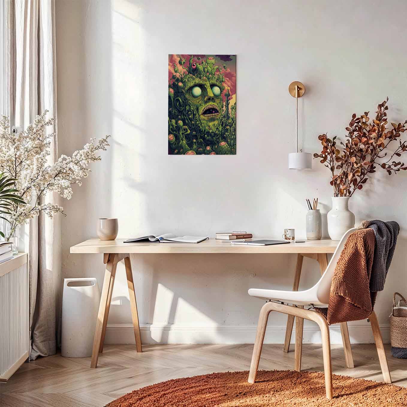 Trippy Horror Green Monster Poster Poster -Psychedelic Creepy Art 370 GSM with Double Side Tape Ready to Stick Wall Decor