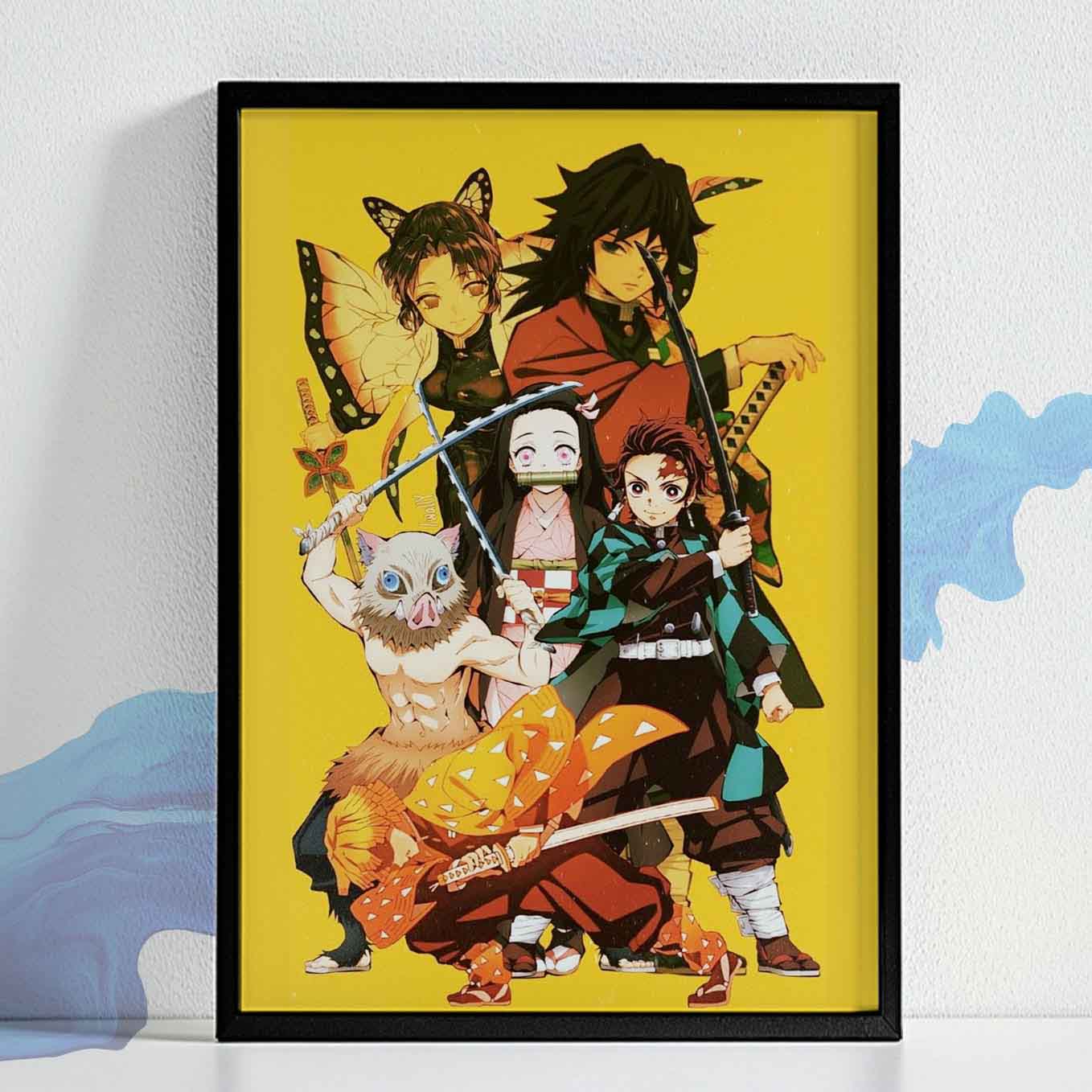 Demon Slayer trio with nezuko giyu and shinobu Poster anime frame (13x19-Inch, Plexi-Glass, Textured Frame)