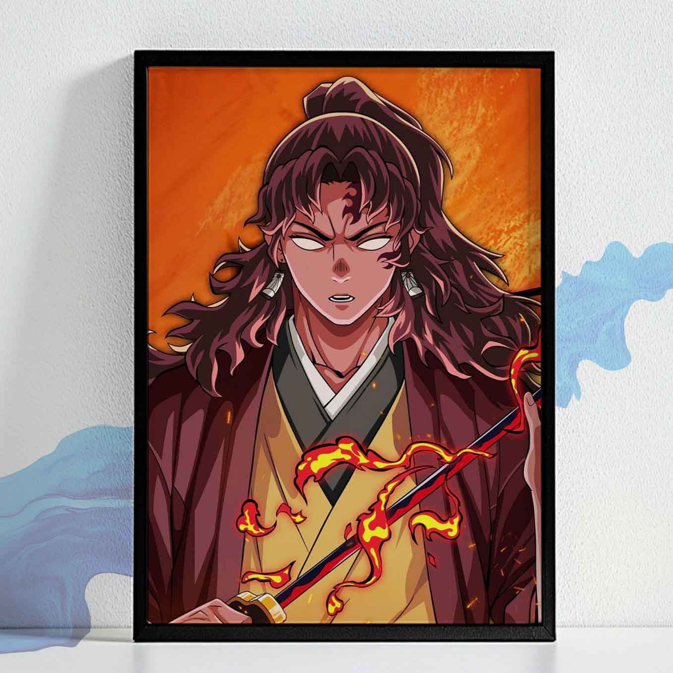 Demon Slayer Yoriichi Tsugikuni Portrait Poster Art Framed 13x19 Inches, Plexi Glass, Textured Frame)