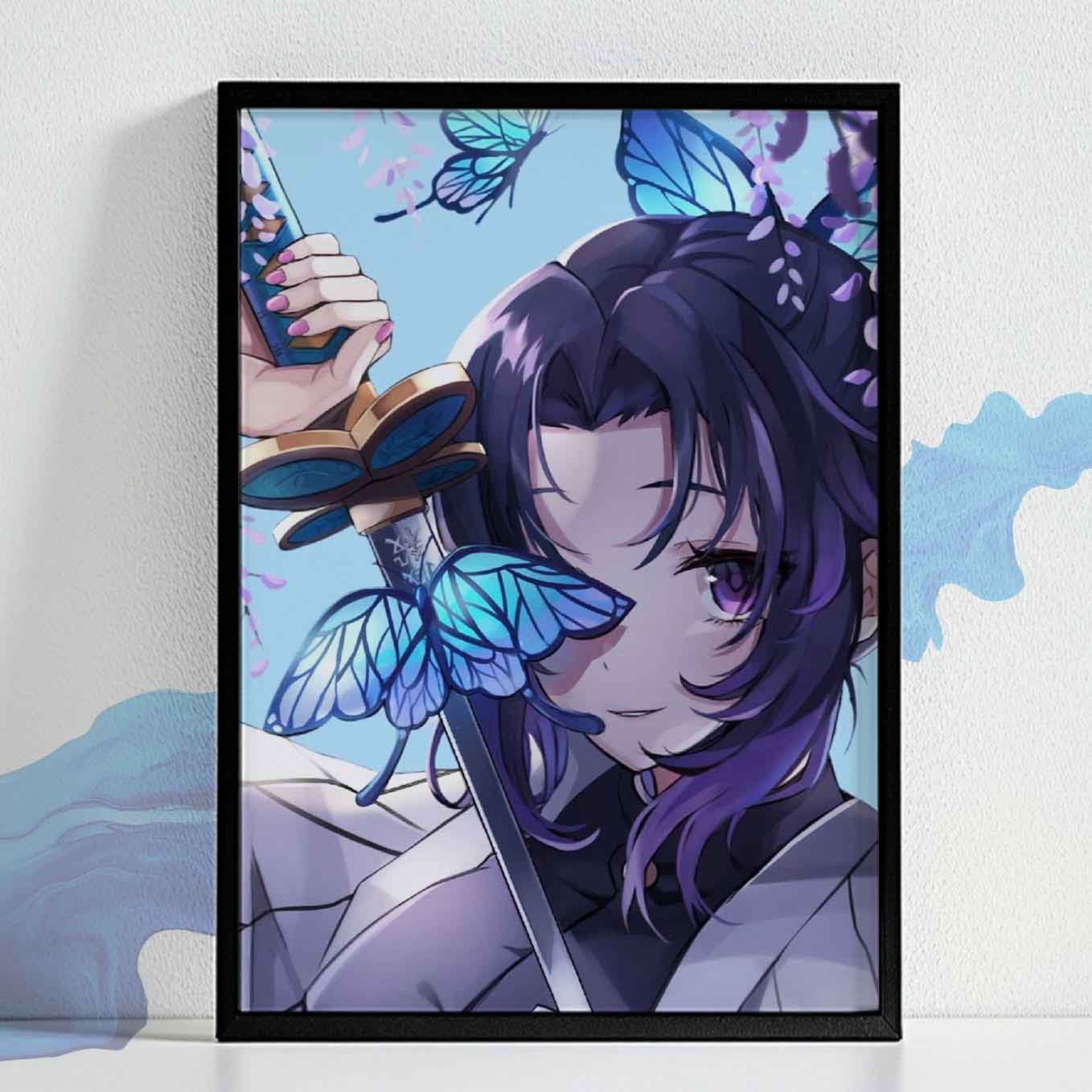 Demon Slayer Shinobu Kocho with Sword Poster art framed (13x19 Inches, Plexi Glass, Textured Frame)