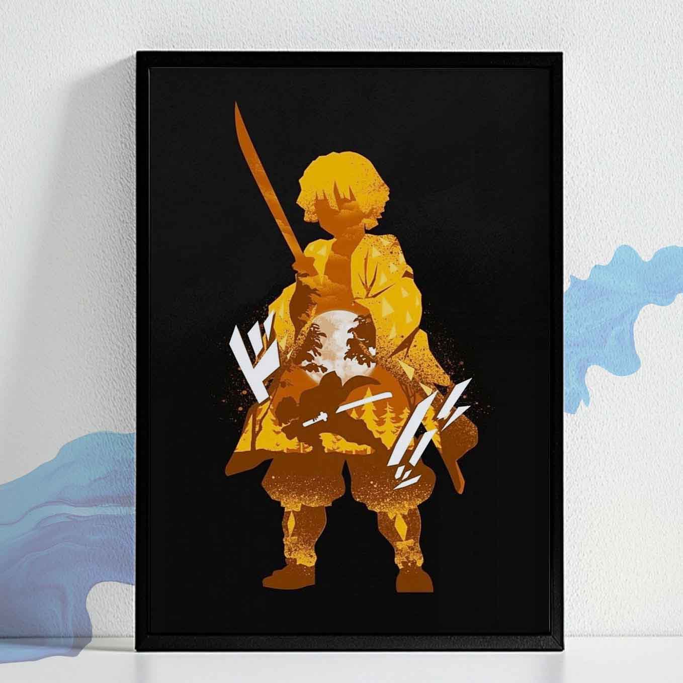Demon Slayer Zenitsu illustration Poster art framed 13x19-Inch