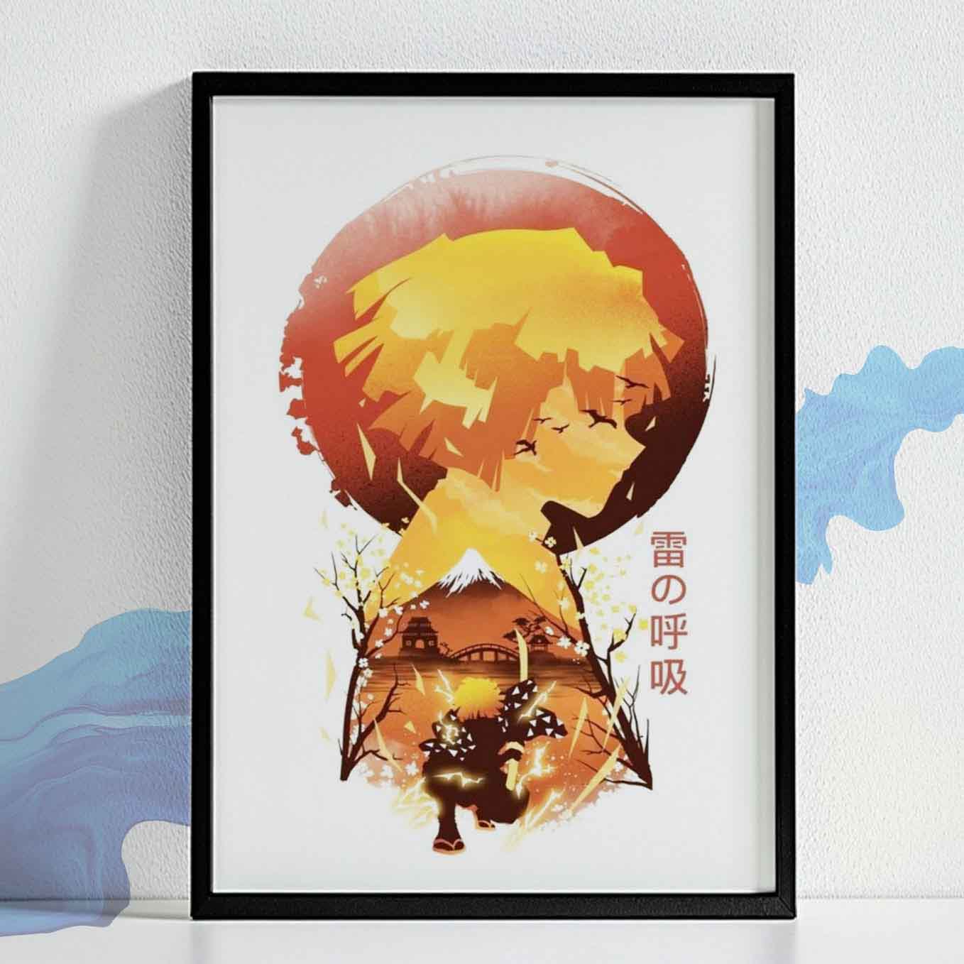 Demon Slayer Zenitsu Art Poster art framed 13x19-Inch