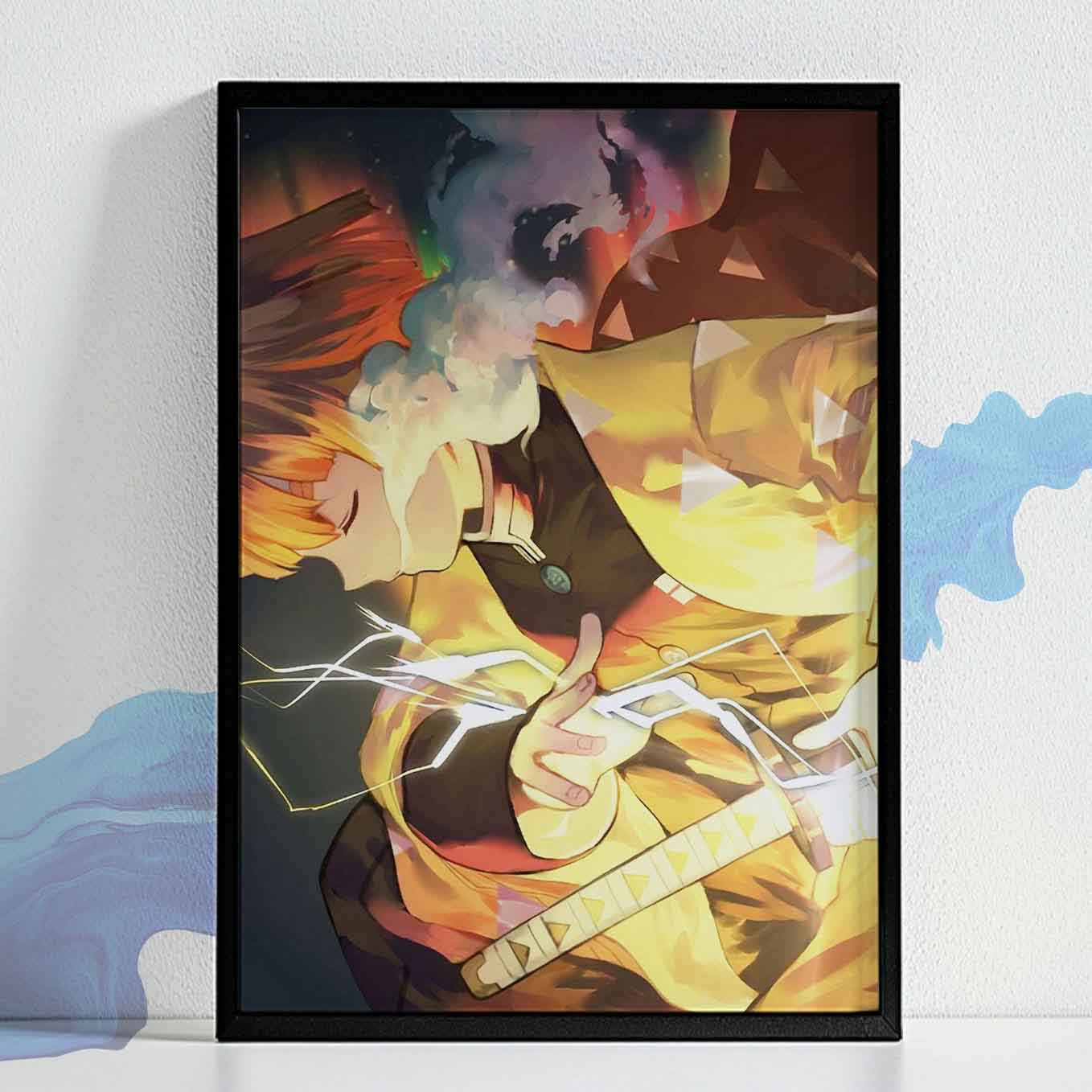 Demon Slayer Zenitsu Breathing Poster art framed 13x19-Inch