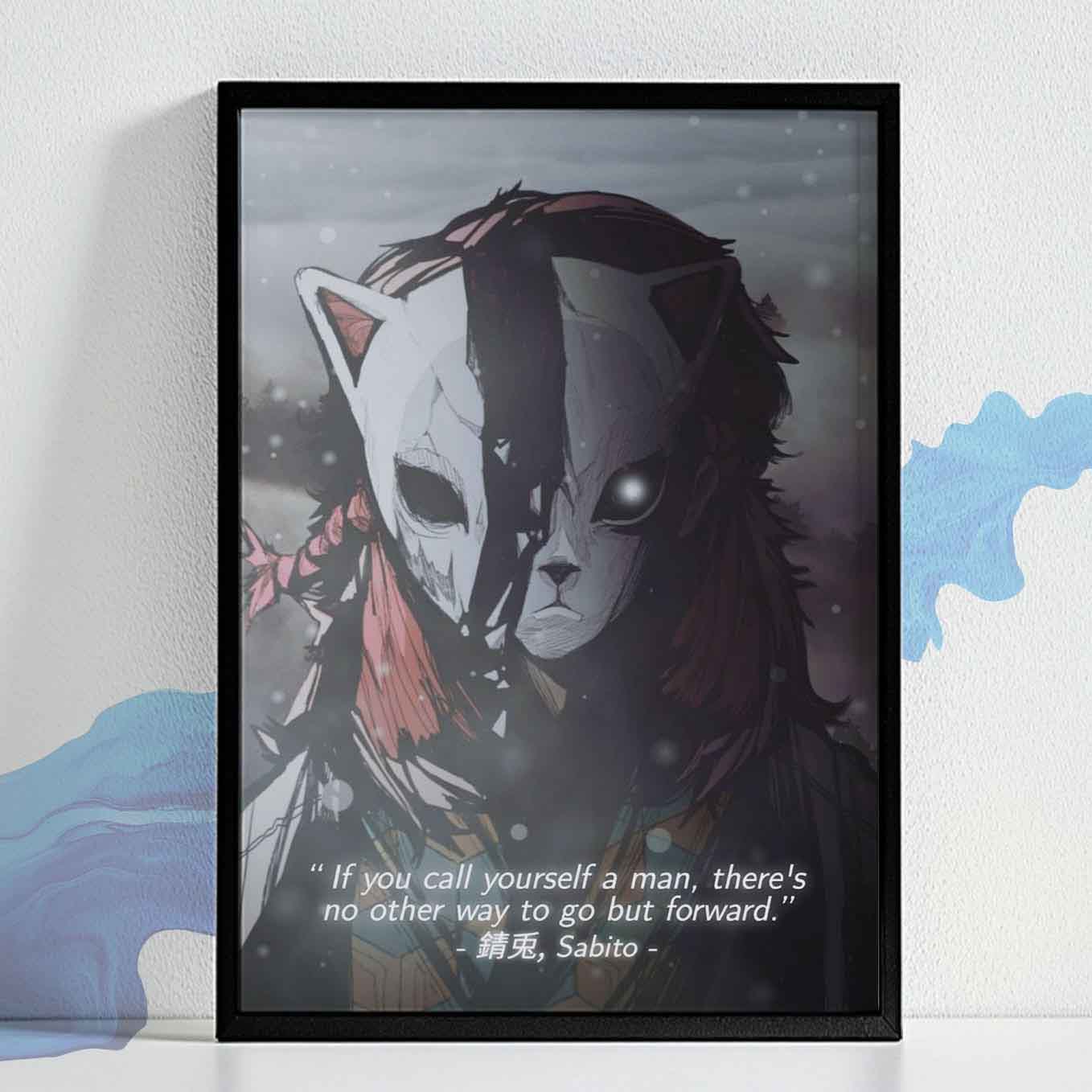 Demon Slayer Sabito Motivational Poster art framed (13x19-Inch, Plexi Glass, Textured Frame)