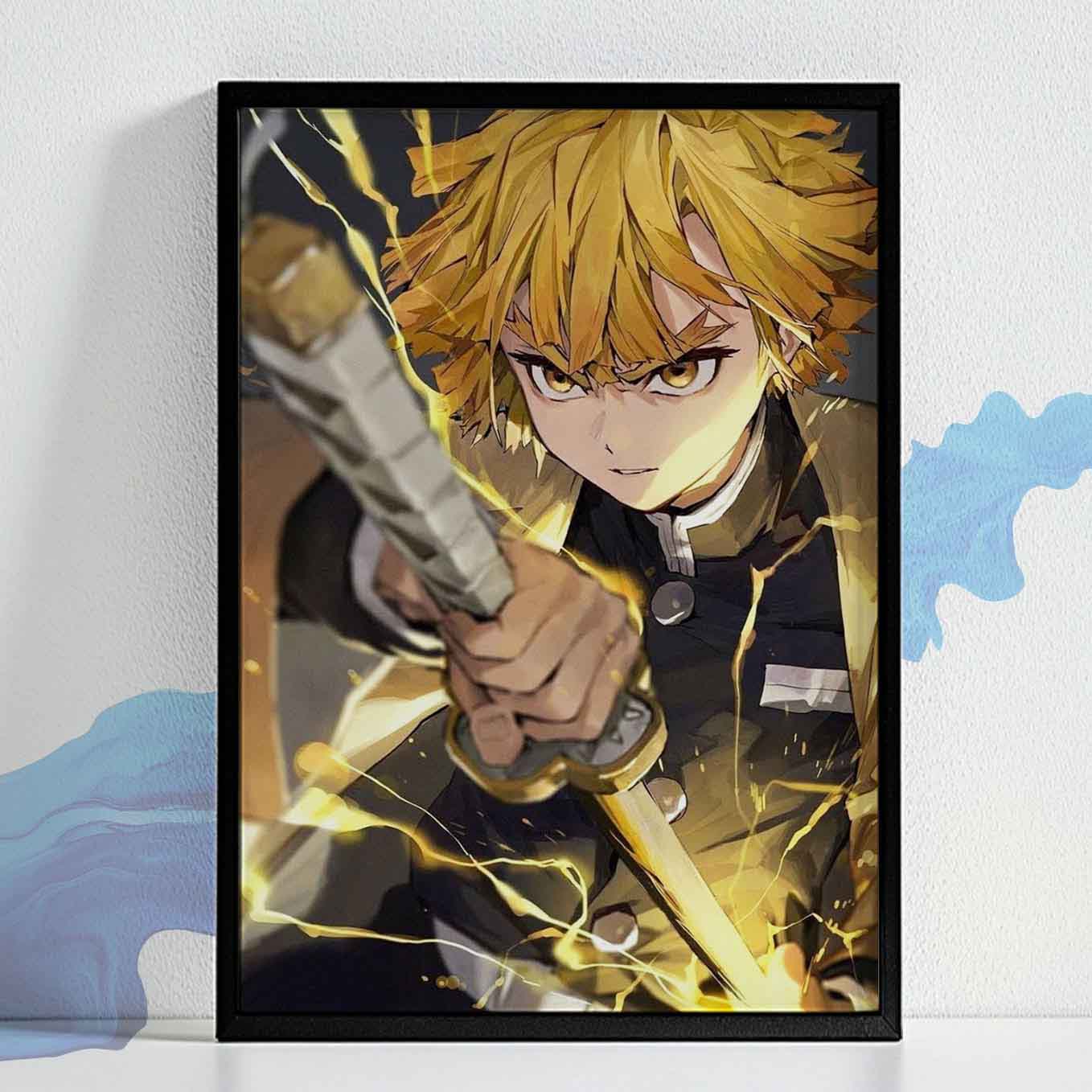Demon Slayer Zenitsu 7th Form Poster art framed 13x19-Inch