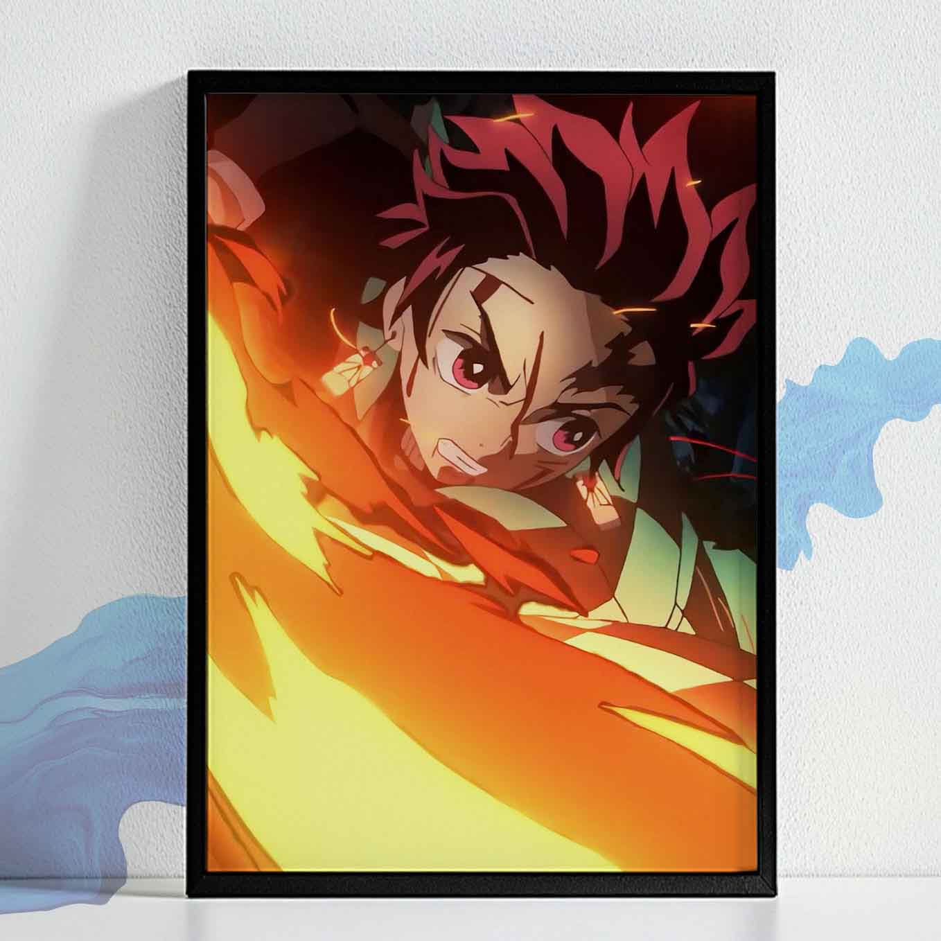 Demon Slayer Tanjiro Sword Poster art framed (13x19 Inches, Plexi Glass, Textured Frame)