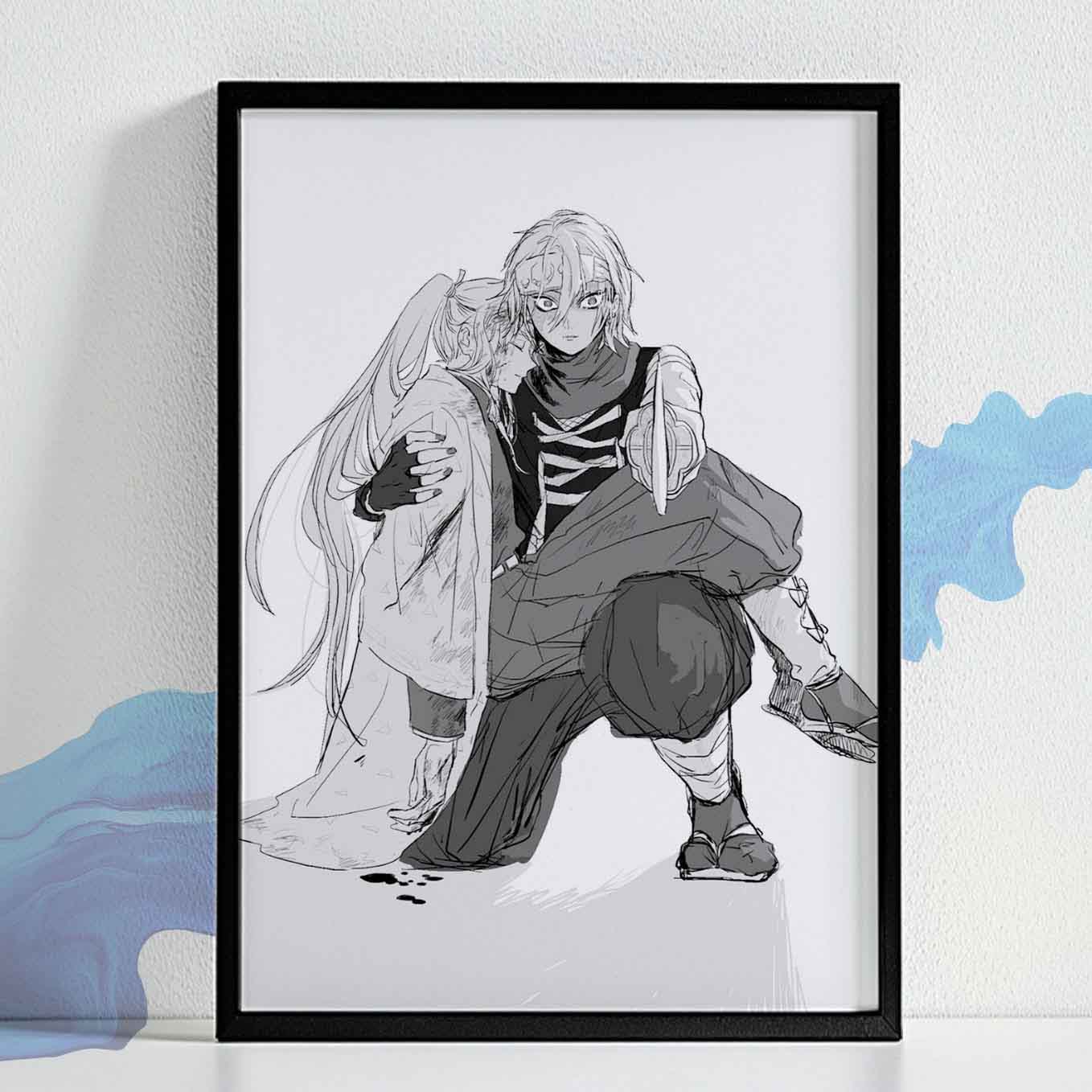 Demon Slayer Tengen Uzui Sketch Poster art framed (13x19 Inches, Plexi Glass, Textured Frame)