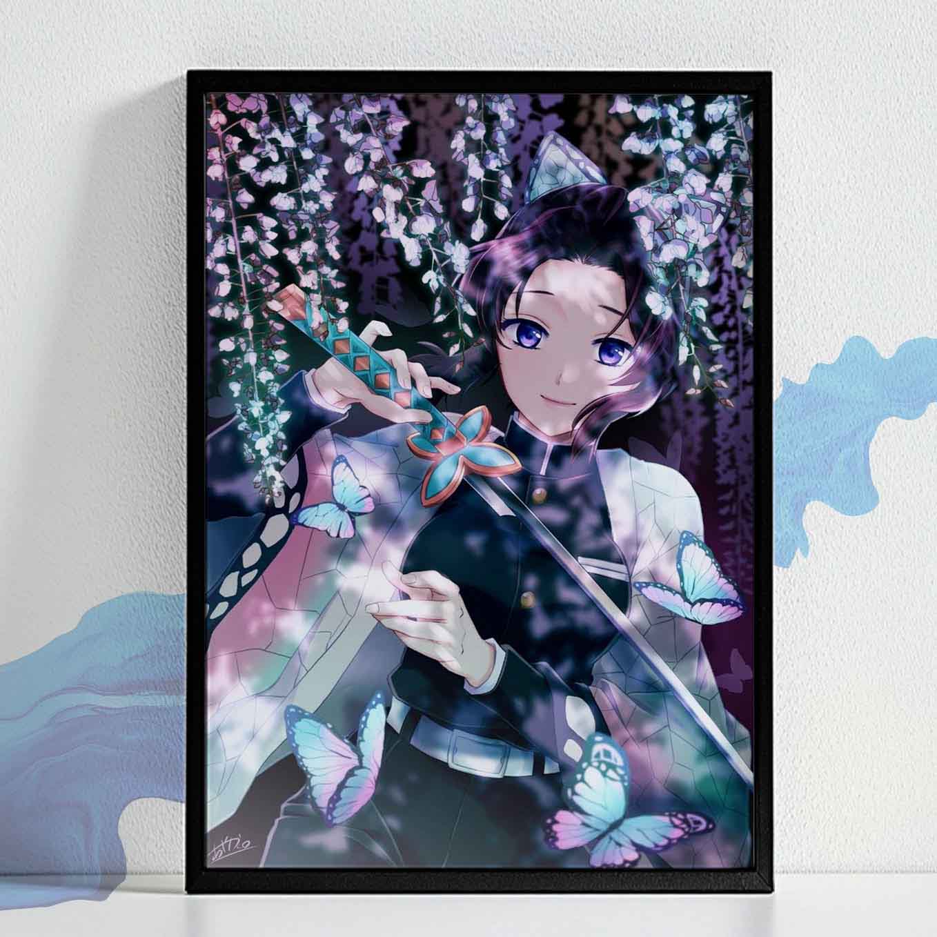 Demon Slayer Shinobu Kocho Cute Poster art framed (13x19 Inches, Plexi Glass, Textured Frame)