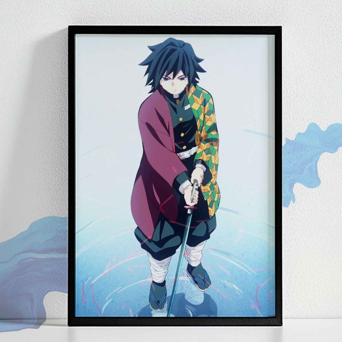 Demon Slayer Giyu Tomioka Dead Calm Poster art framed (13x19 Inches, Plexi Glass, Textured Frame)