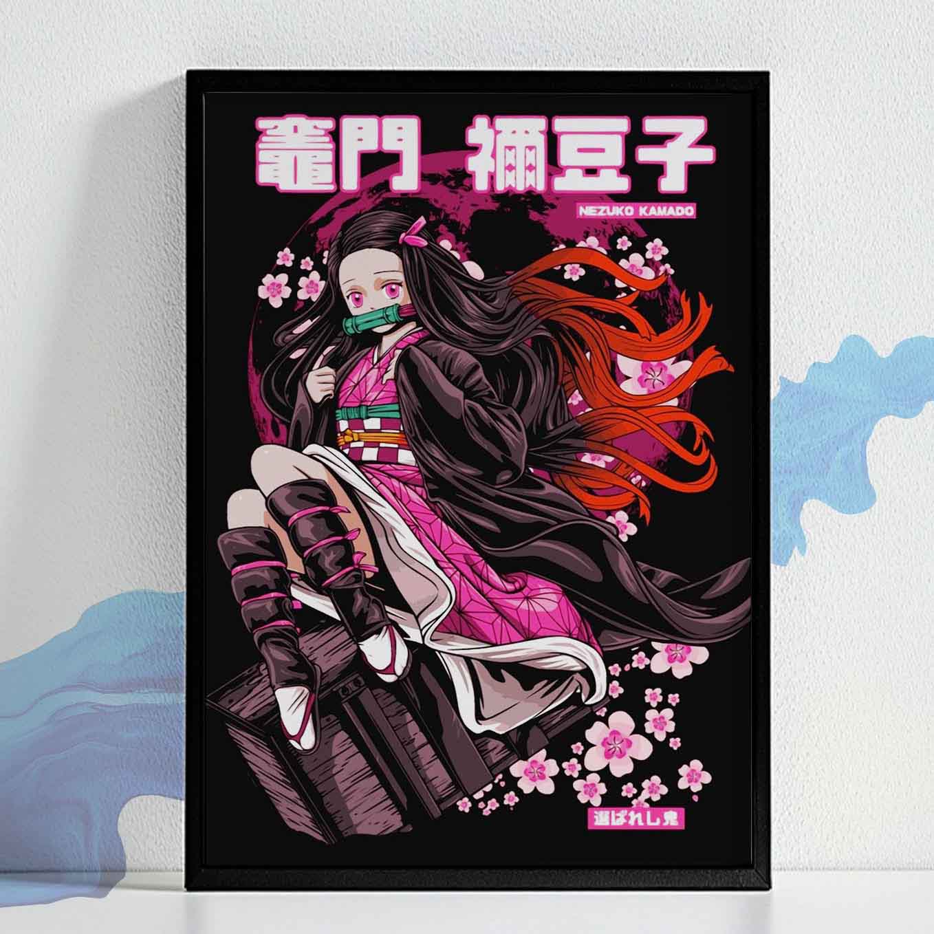 Demon Slayer Nezuko Kamado Poster art framed (13x19-Inch, Plexi Glass, Textured Frame)