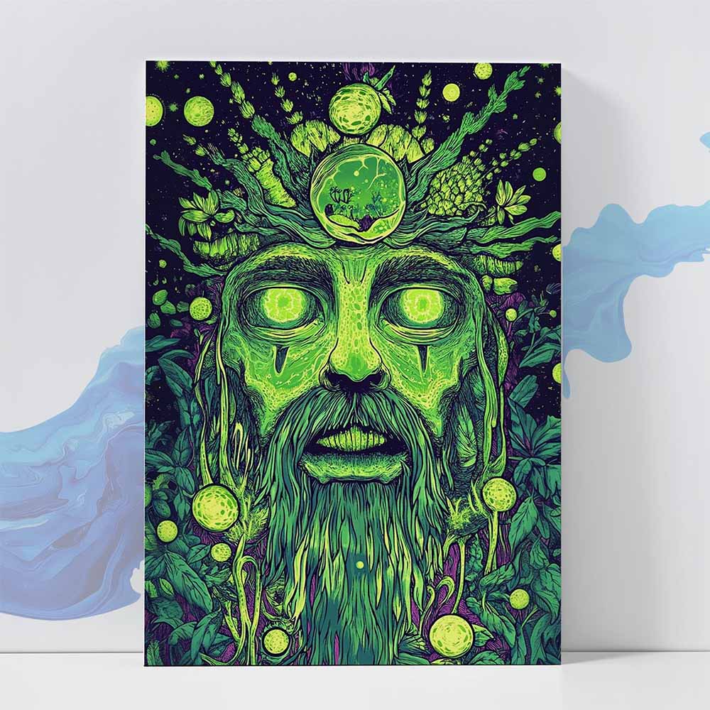 Psychedelic Green Mystic Poster - Trippy Fantasy 370 GSM with Double Side Tape Ready to Stick Wall Decor