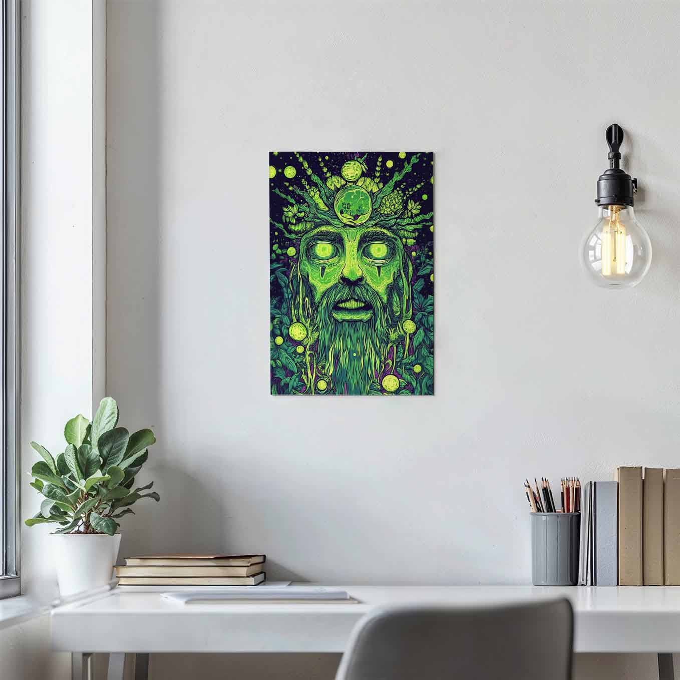 Psychedelic Green Mystic Poster - Trippy Fantasy 370 GSM with Double Side Tape Ready to Stick Wall Decor