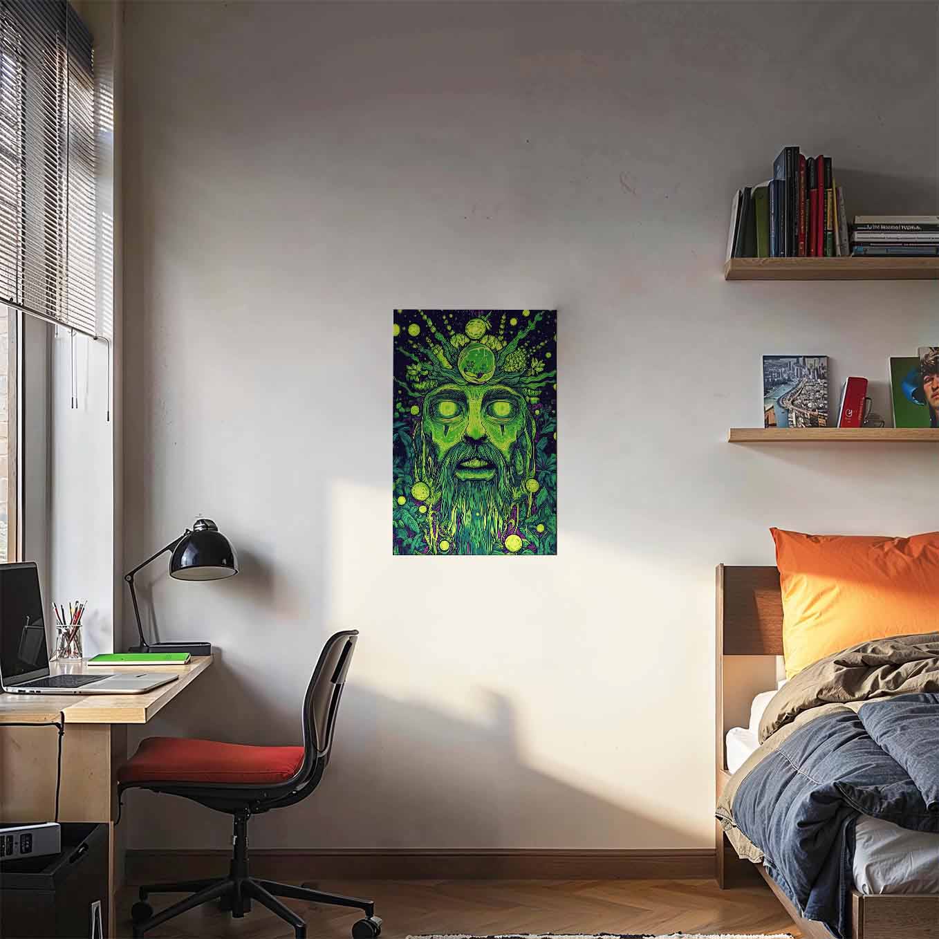 Psychedelic Green Mystic Poster - Trippy Fantasy 370 GSM with Double Side Tape Ready to Stick Wall Decor