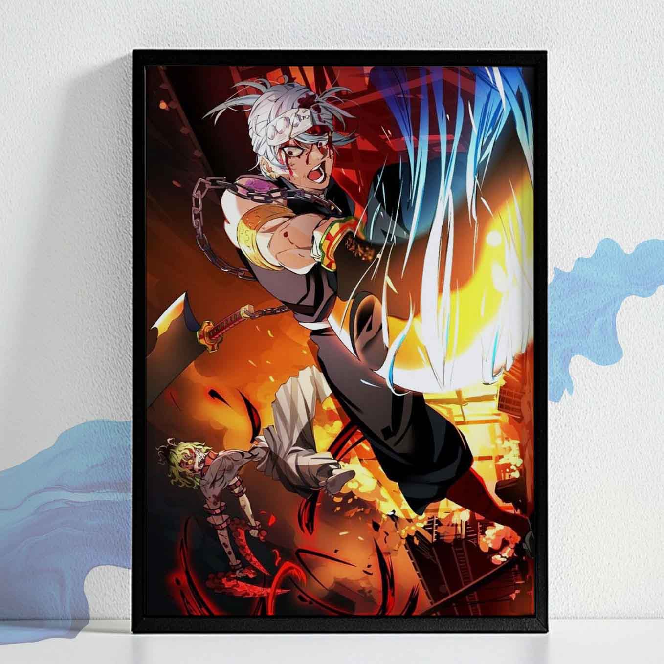 Demon Slayer Tengen Uzui vs Gyutaro Poster art framed (13x19-Inches, Plexi Glass, Textured Frame)