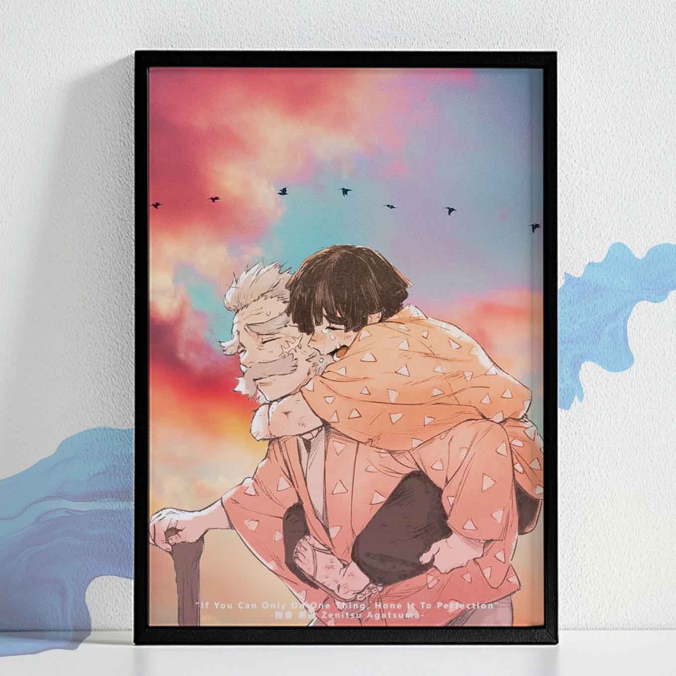 Demon Slayer Zenitsu Grandpa Poster framed 13x19-Inch with Plexi-Glass