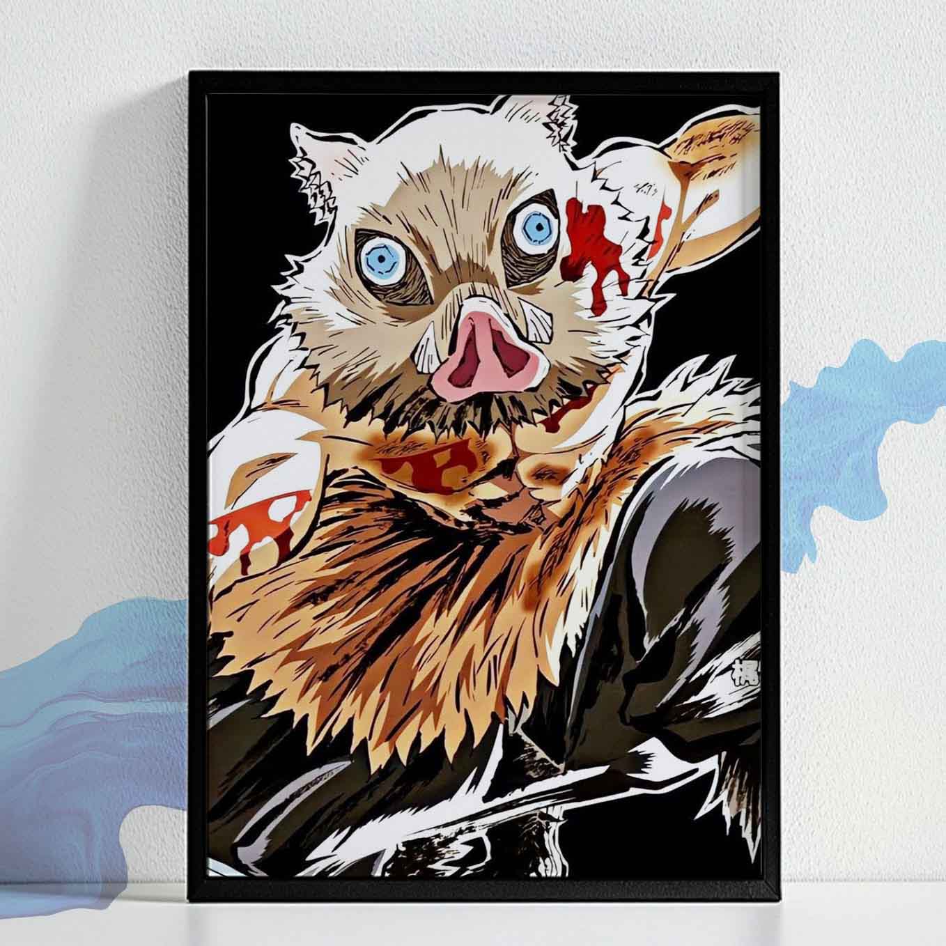 Demon Slayer Inosuke Illustration Poster framed (13x19 Inches, Plexi-Glass, Textured Glass)