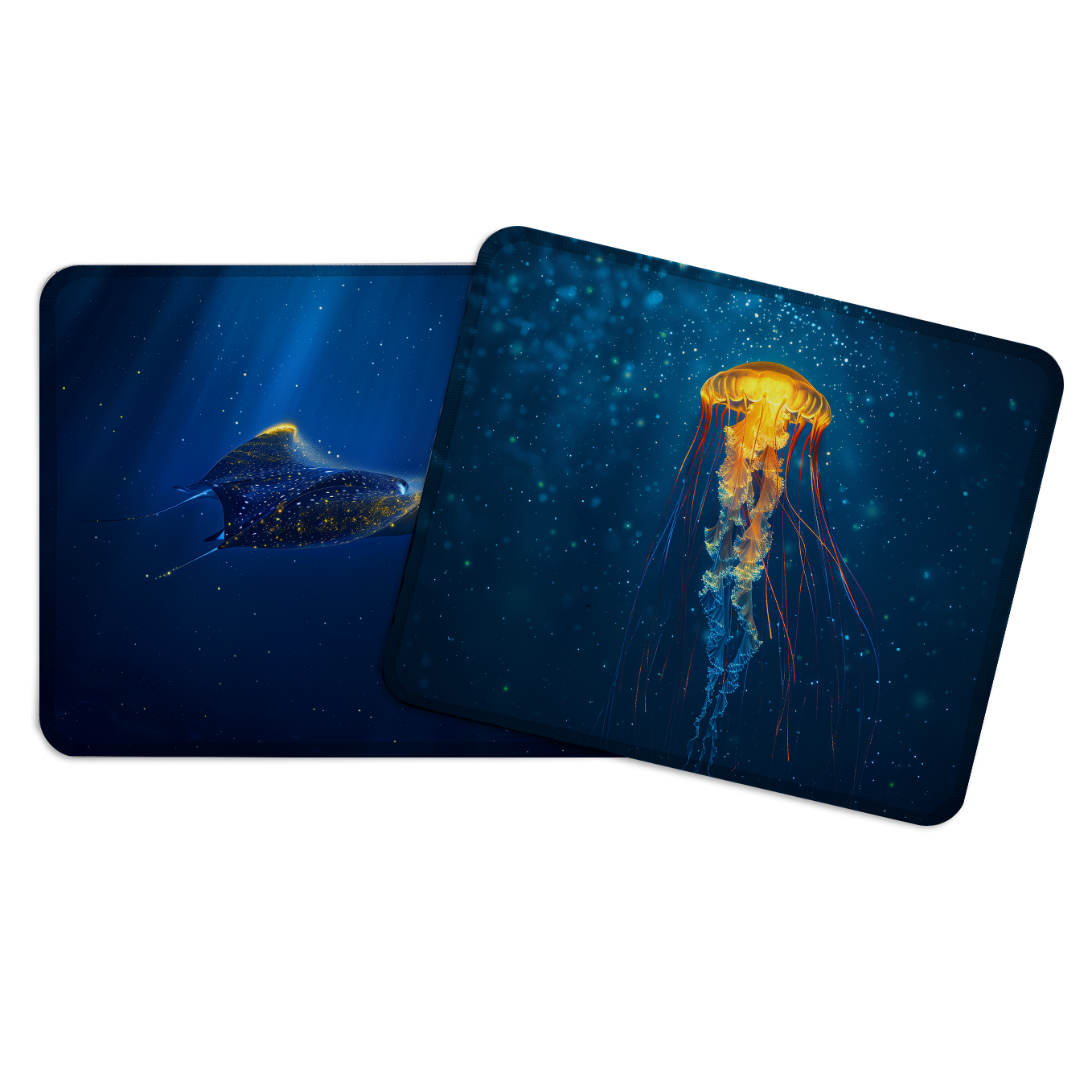 Deep Sea Wonders – Set of 2 Stitched Gaming Mouse Pads with Anti-Slip Rubber Base and Waterproof Surface
