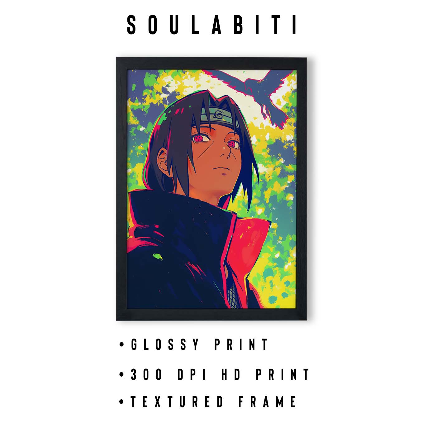Itachi Uchiha Sharingan Ninja Poster art framed 12x18-Inch, Plexi-Glass