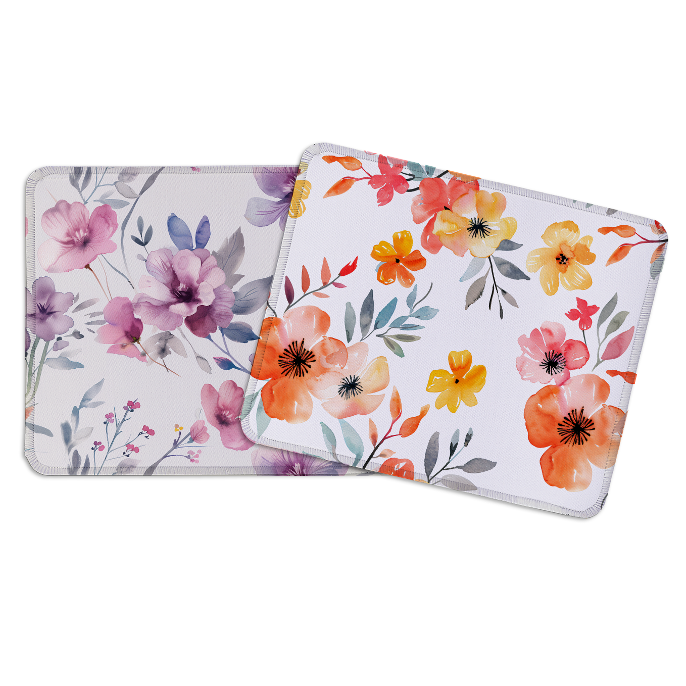 Bright Garden Bloom – Set of 2 Stitched Gaming Mouse Pads with Anti-Slip Rubber Base and Waterproof Surface