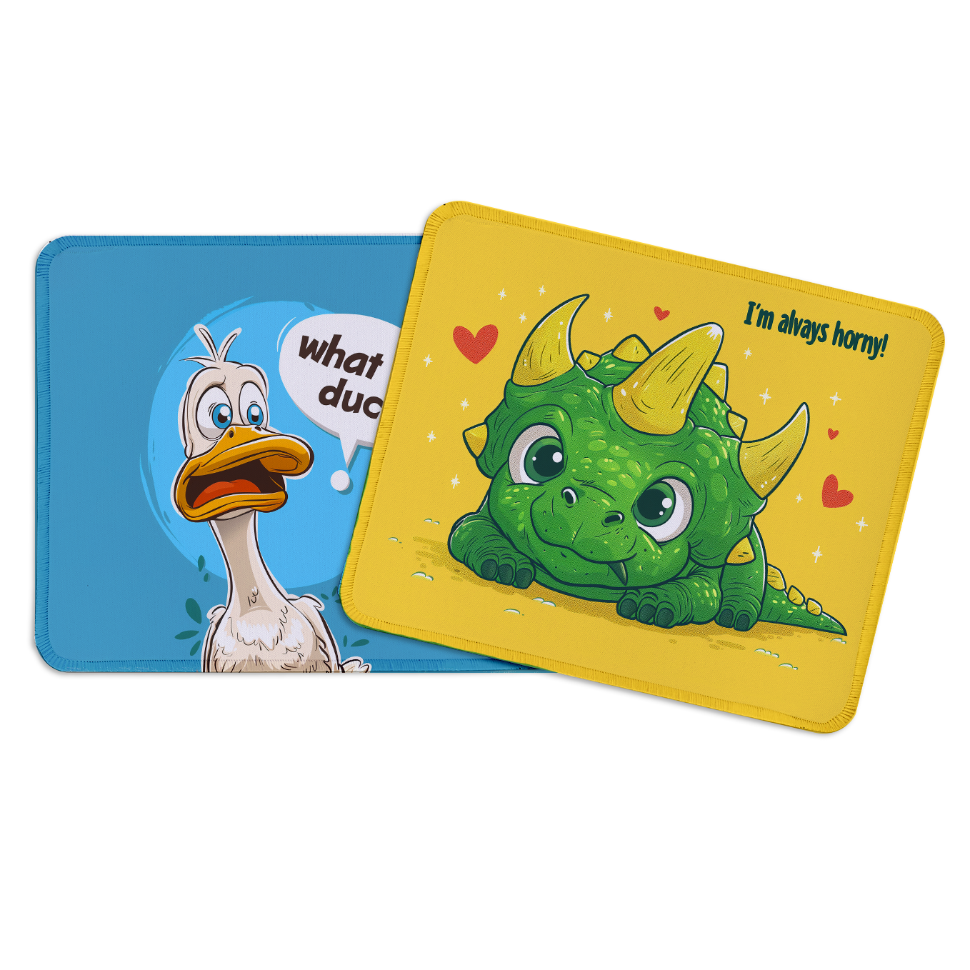 Sarcastic Cartoons – Set of 2 Stitched Gaming Mouse Pads with Anti-Slip Rubber Base and Waterproof Surface