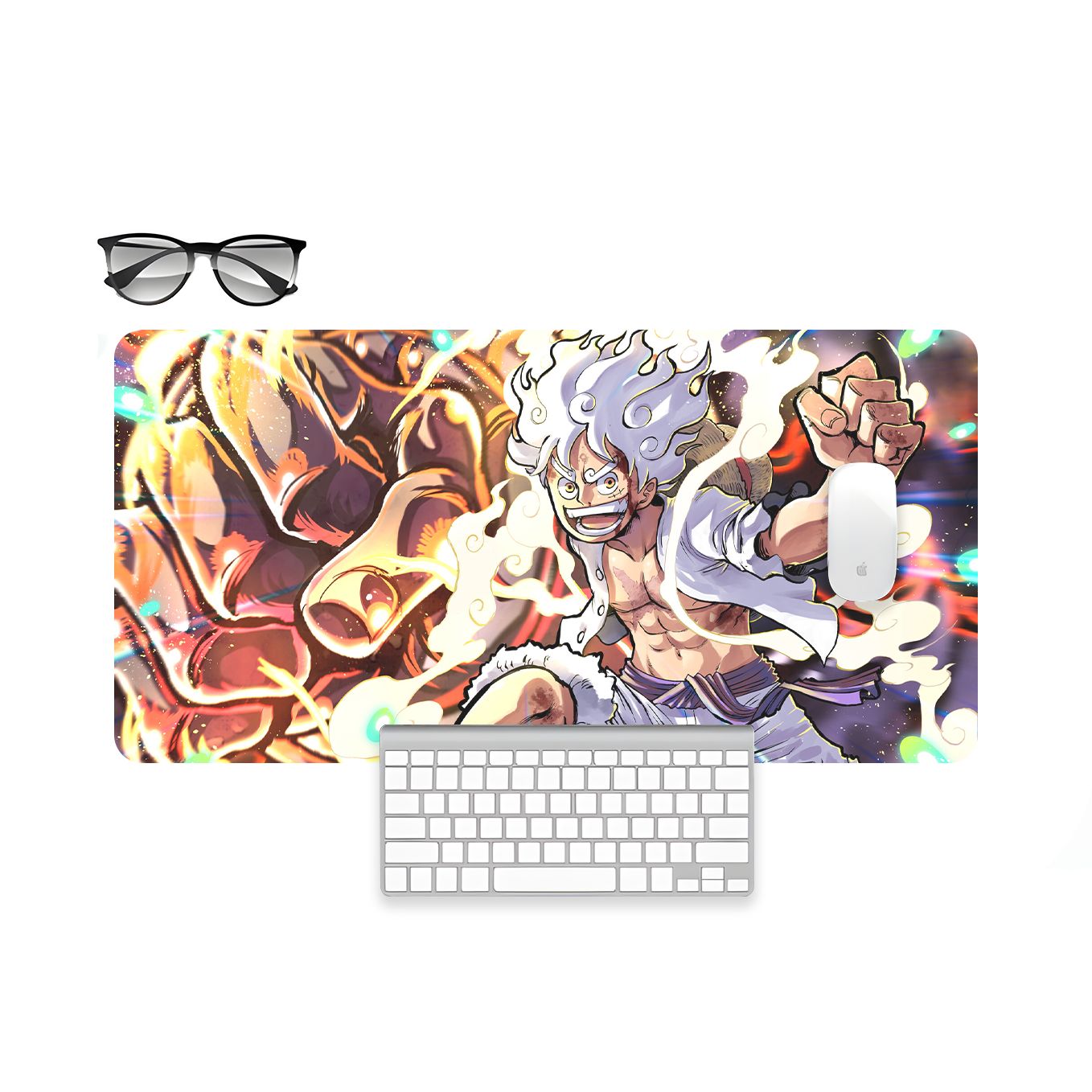 One Piece Luffy Gear 5 JoyBoy Mouse Pad - 23.6 x 11 Inches Desk Pad - Gaming and Workstation Mat for Sun God Nika Fans - Non-Slip Rubber Base - Smooth Surface for Precise Control
