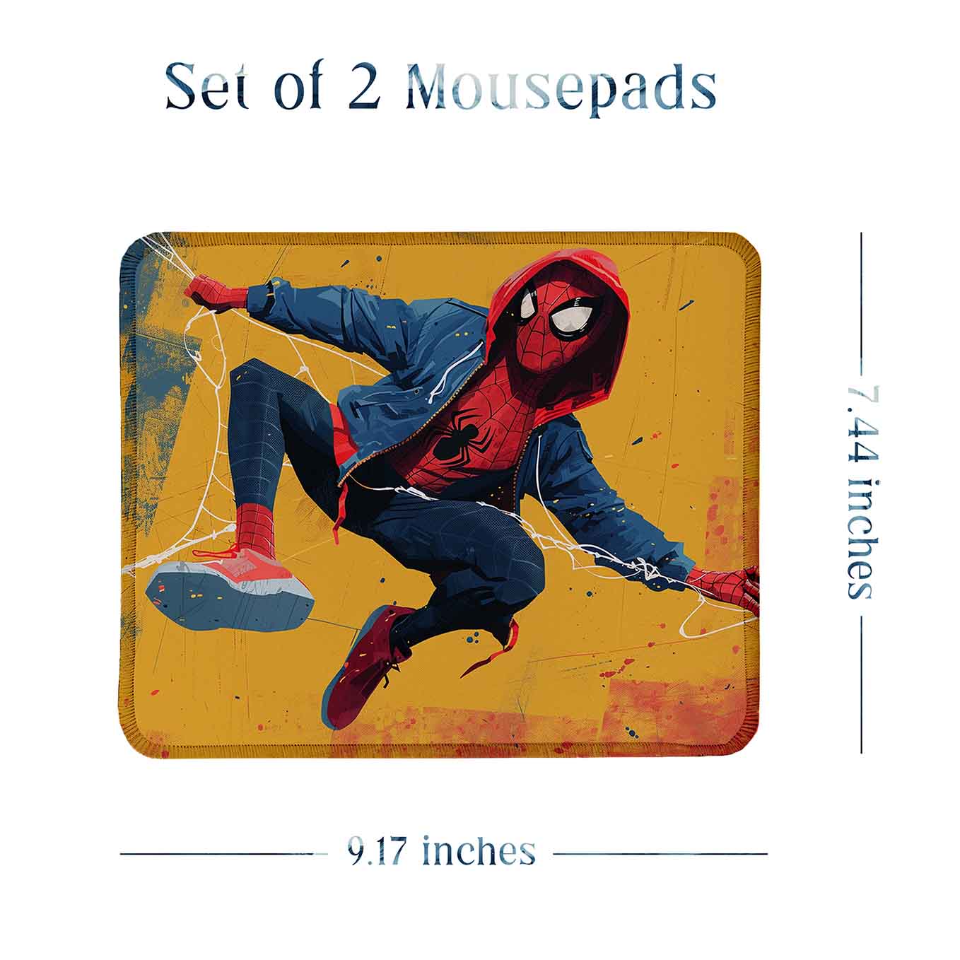 Spiderman Set of 2 Stitched Gaming Mouse Pads with Anti-Slip Rubber Base and Waterproof Surface