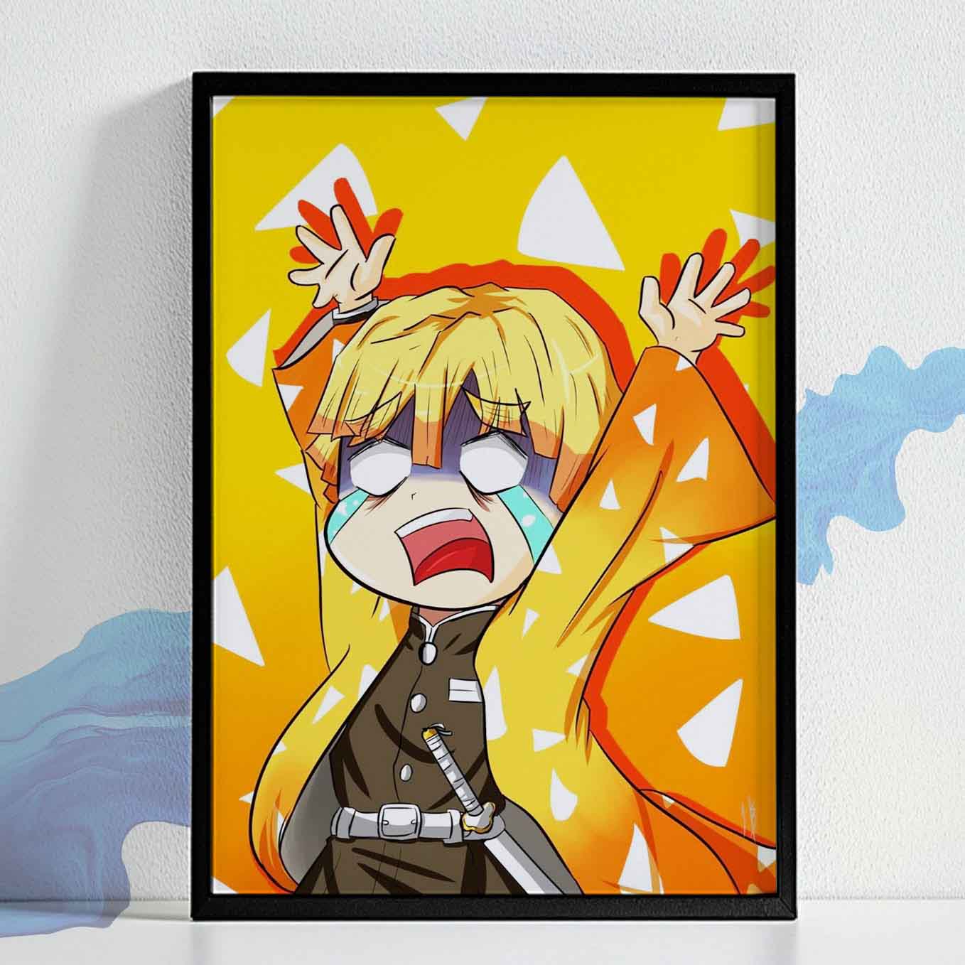Demon Slayer Zenitsu Crying Fanart Poster art framed 13x19-Inch