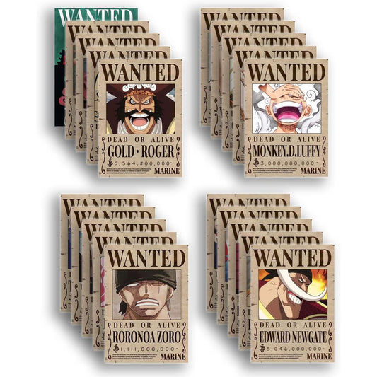 One piece Set of 20 wanted posters Luffy gear 5, Free Stickers (A4 size, 370 GSM) Post wano arc posters, double sided tape