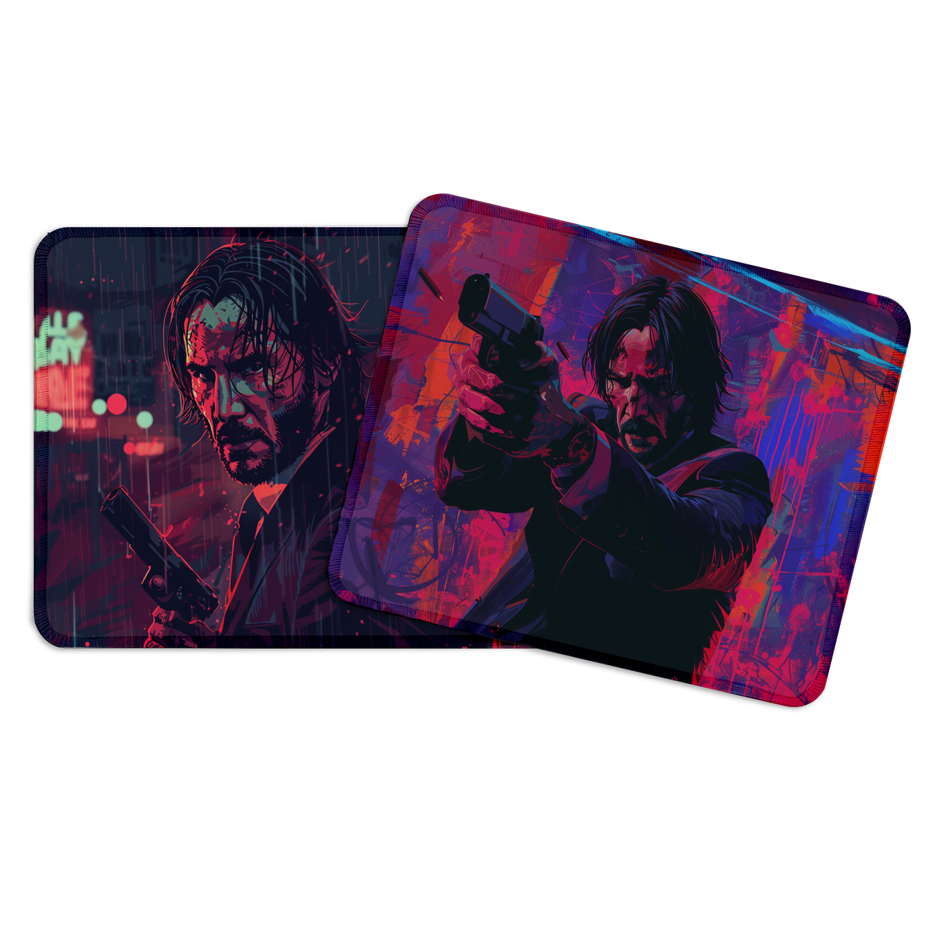 John Wick Set of 2 Stitched Gaming Mouse Pads with Anti-Slip Rubber Base and Waterproof Surface