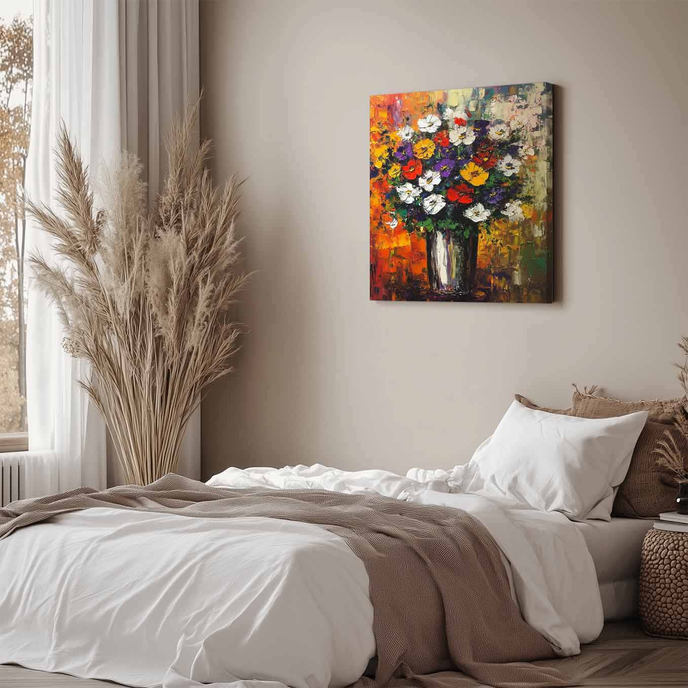 Flower Bouquet Abstract Painting Wall Art - 24x24 inches Stretched Canvas print for Home Office