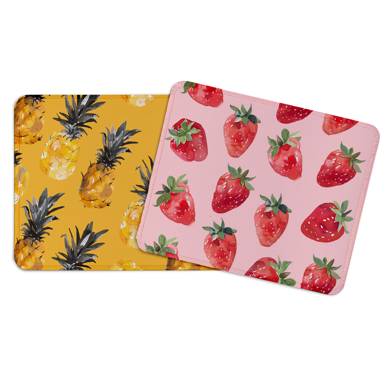 Tropical Fruit – Set of 2 Stitched Gaming Mouse Pads with Anti-Slip Rubber Base and Waterproof Surface