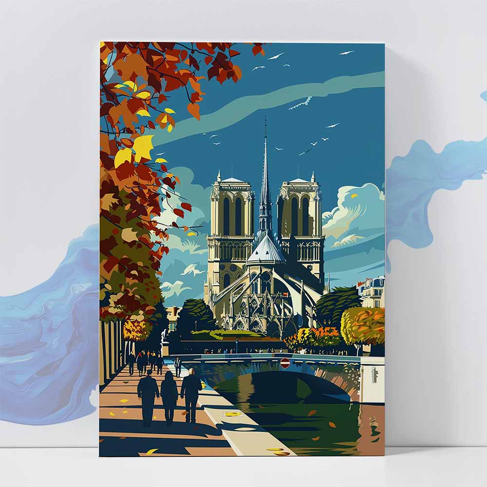 Notre Dame Cathedral Paris Poster - European City 370 GSM with Double Side Tape Ready to Stick Wall Decor