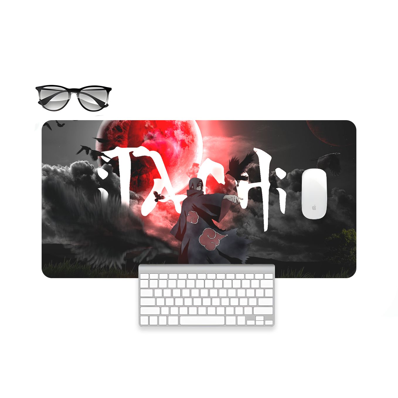 Naruto Akatsuki Itachi Uchiha Mouse Pad - 23.6 x 11 Inches Desk Pad - Gaming and Workstation Mat - Non-Slip Rubber Base - Smooth Surface for Precise Control