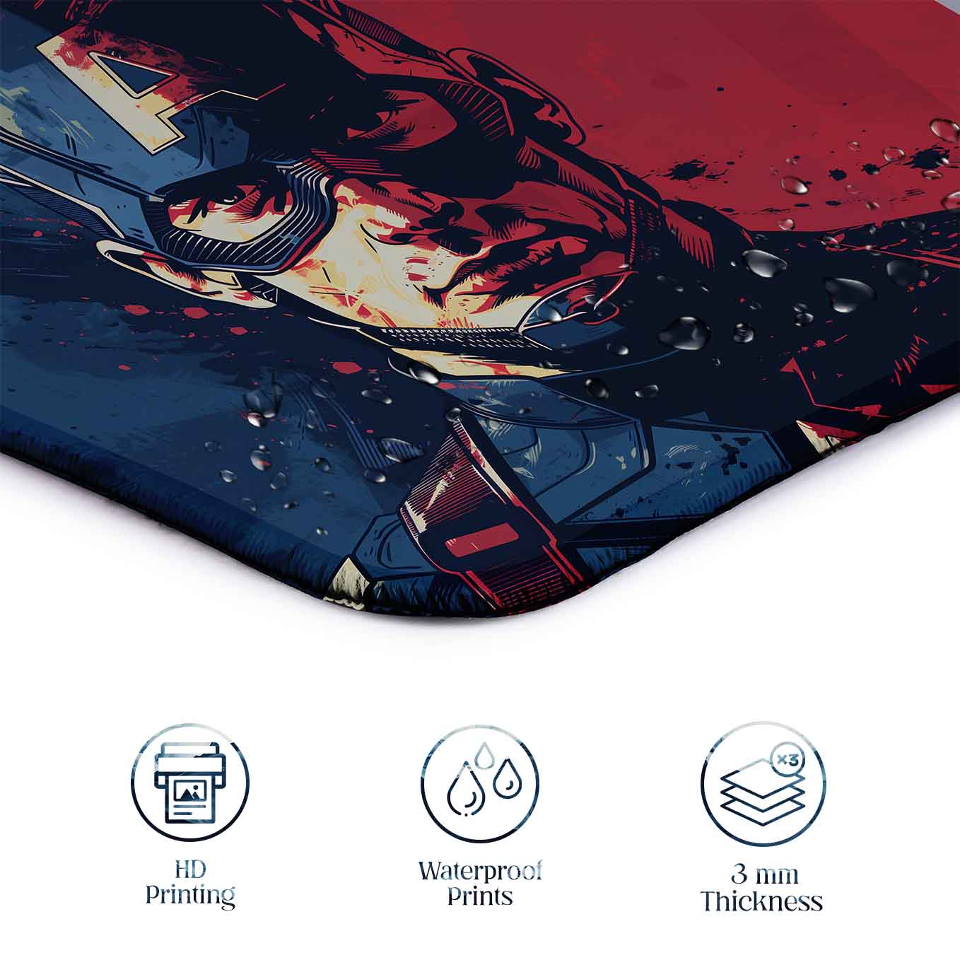 Captain America Set of 2 Stitched Gaming Mouse Pads with Anti-Slip Rubber Base and Waterproof Surface