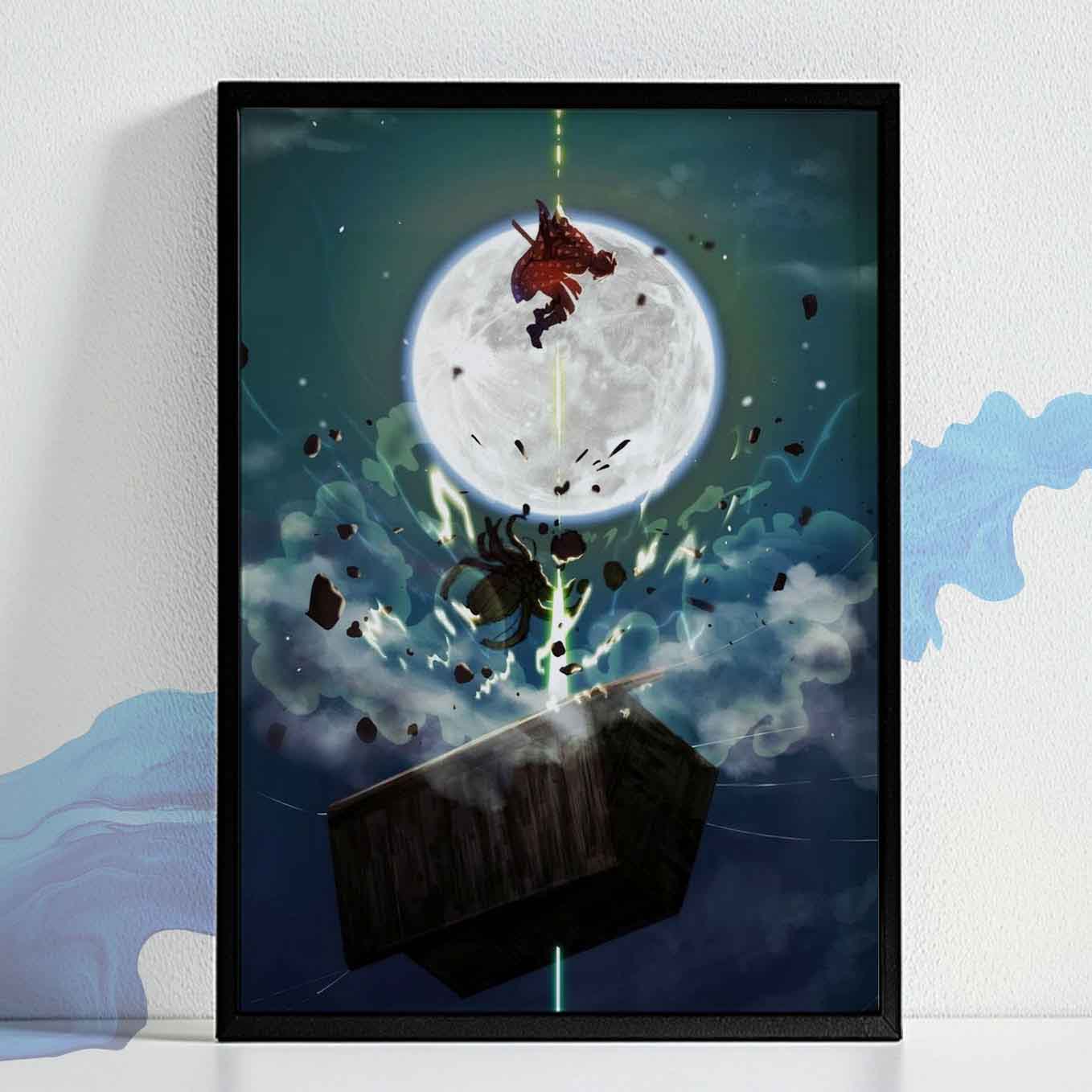 Demon Slayer Zenitsu vs Spider Fight Poster anime framed (13x19-Inch, Plexi-Glass, Textured Frame)