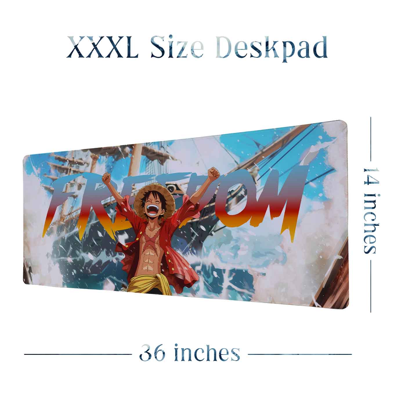 Luffy Freedom Anime XXXL Deskpad – 36x14 Inches Extra Large Mouse Pad with Non-Slip Rubber base, Stitched Edges, Waterproof Surface – Ideal for Gaming and Office Desk