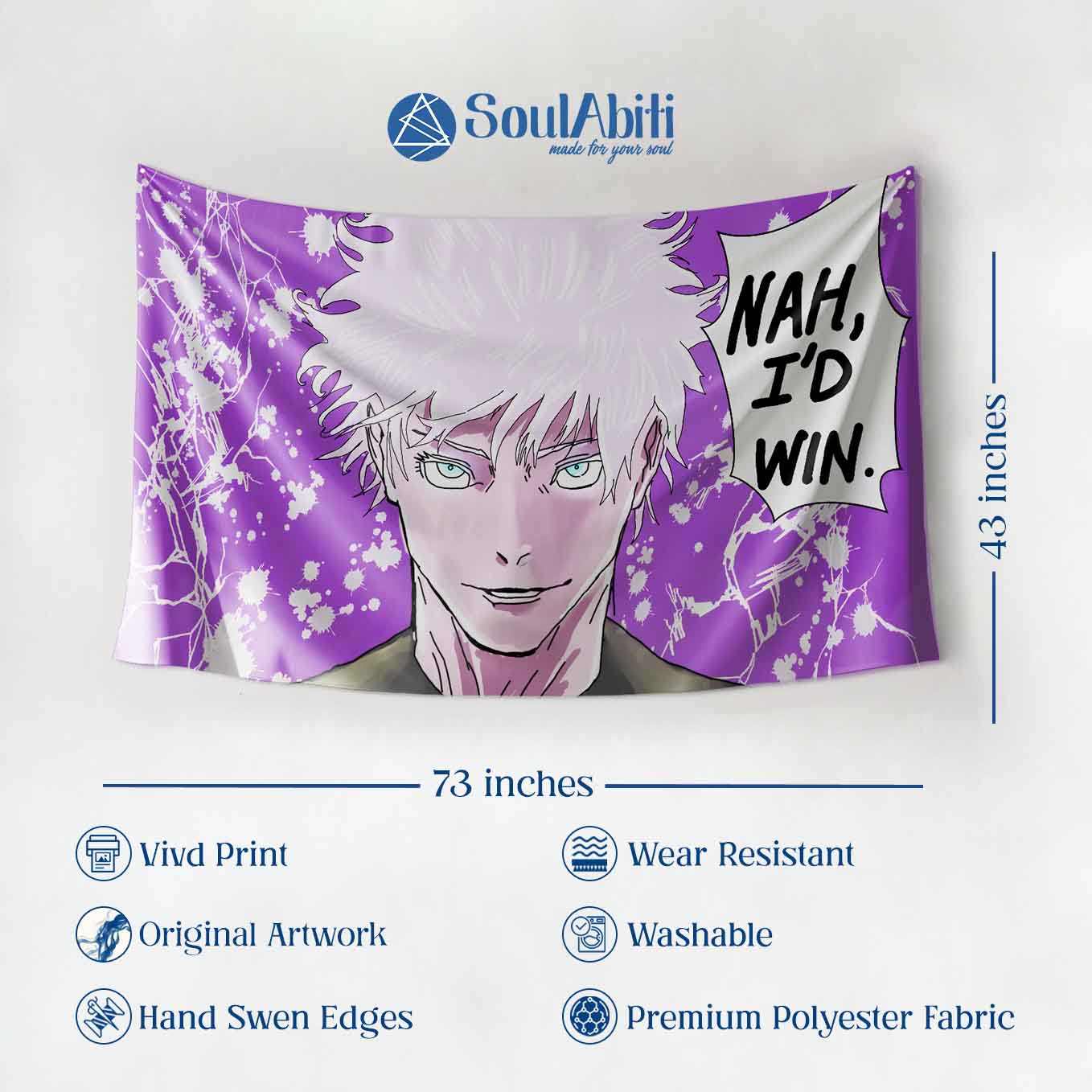 Gojo Satoru Anime Tapestry Wall Hanging – Vivid Jujutsu Kaisen Tapestries for Bedroom Living Room (73x43 inch) Premium Polyester Fabric