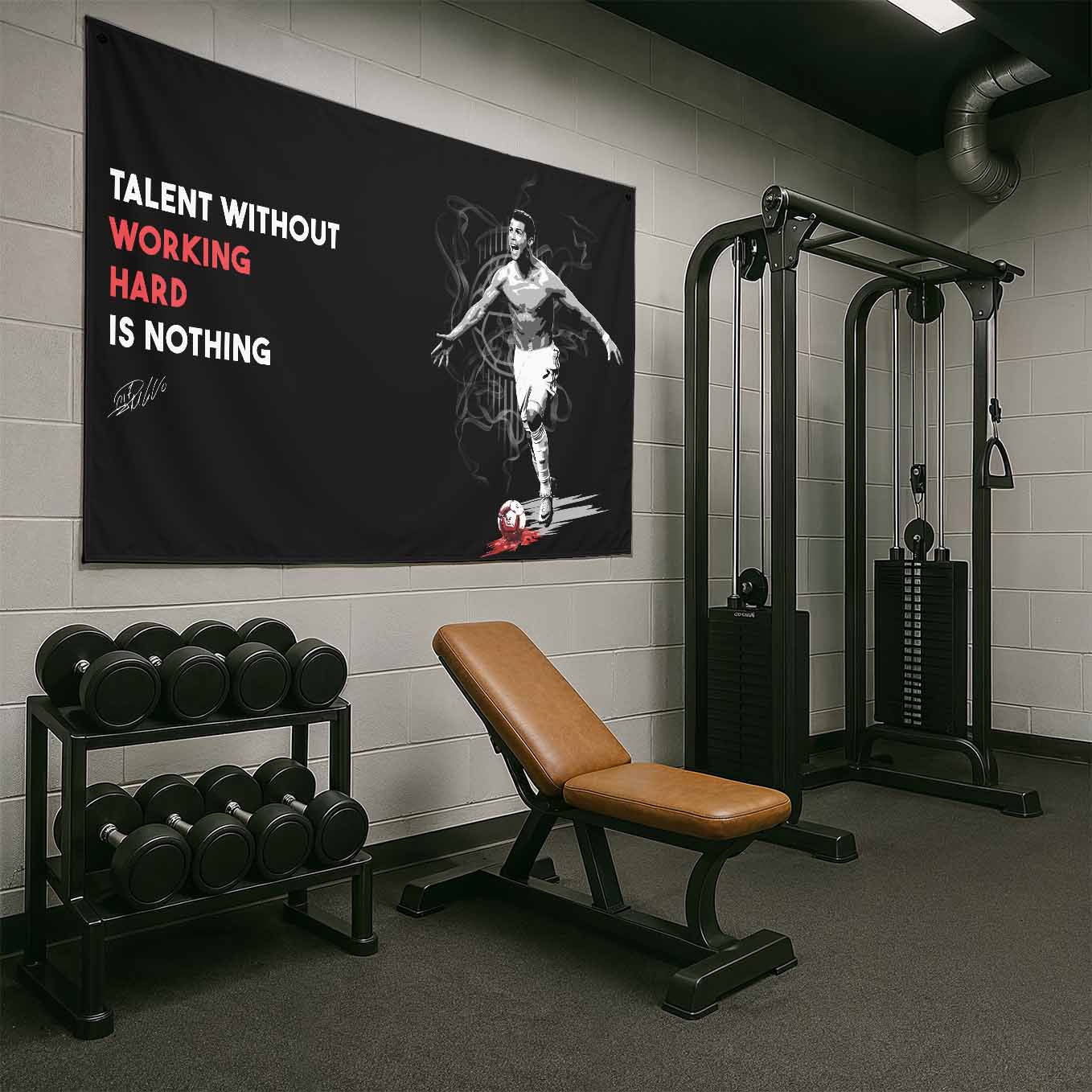 Motivational Cristiano Ronaldo CR7 Soccer Tapestry - 73x43 Inches Inspirational Wall Hanging, Premium Polyester Fabric, Vivid Print, Machine Washable, Durable and Lightweight for Gym, Office, or Home Décor