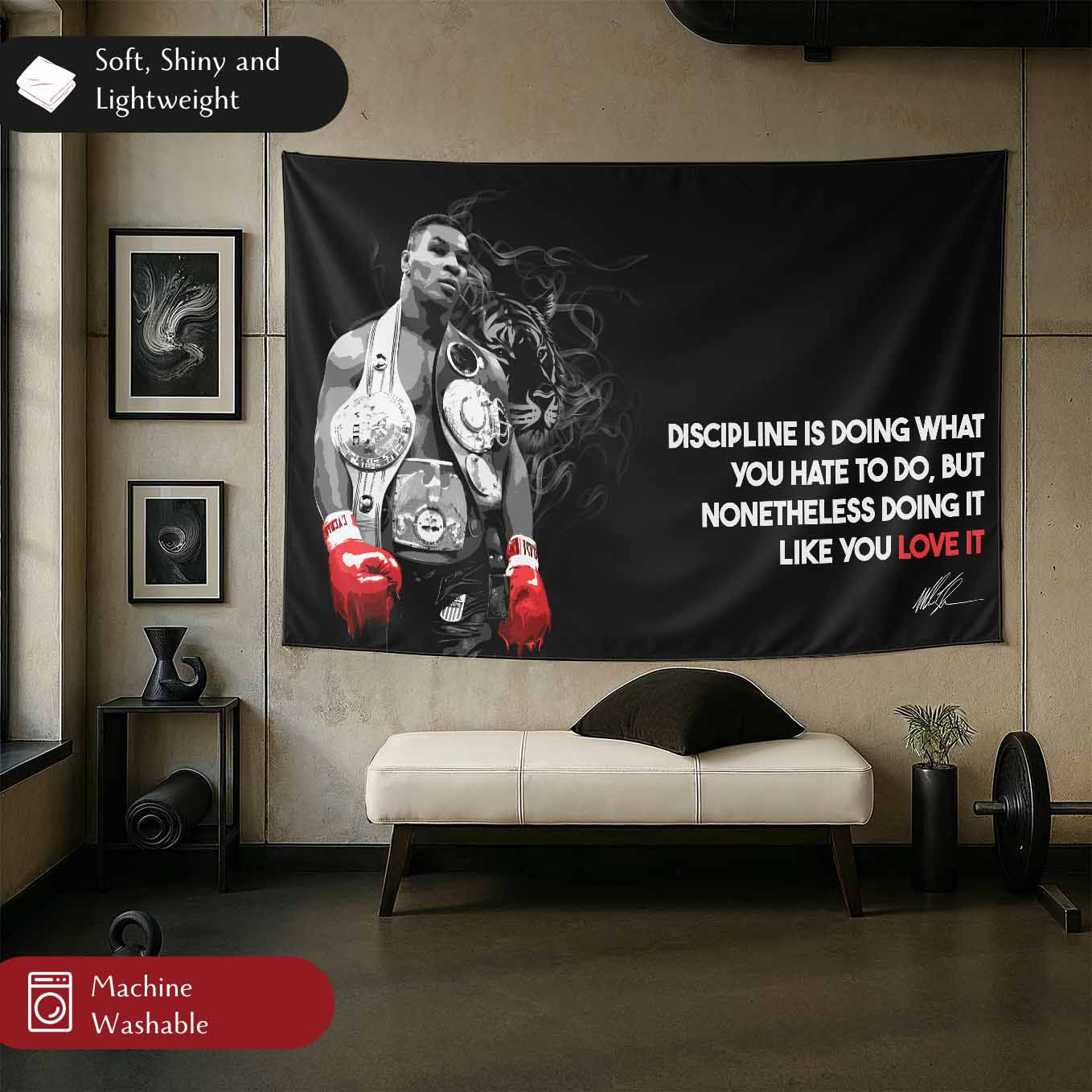 Mike Tyson Motivational Tapestry - 73x43 Inches Inspirational Wall Hanging, Premium Polyester Fabric, Vivid Print, Machine Washable, Durable and Lightweight for Gym, Office, and Home Décor