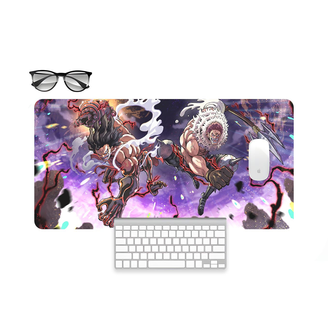 One Piece Luffy VS Katakuri Mouse Pad - 23.6 x 11 Inches Desk Pad - Gaming and Workstation Mat for Snake Man Fans - Non-Slip Rubber Base - Smooth Surface for Precise Control