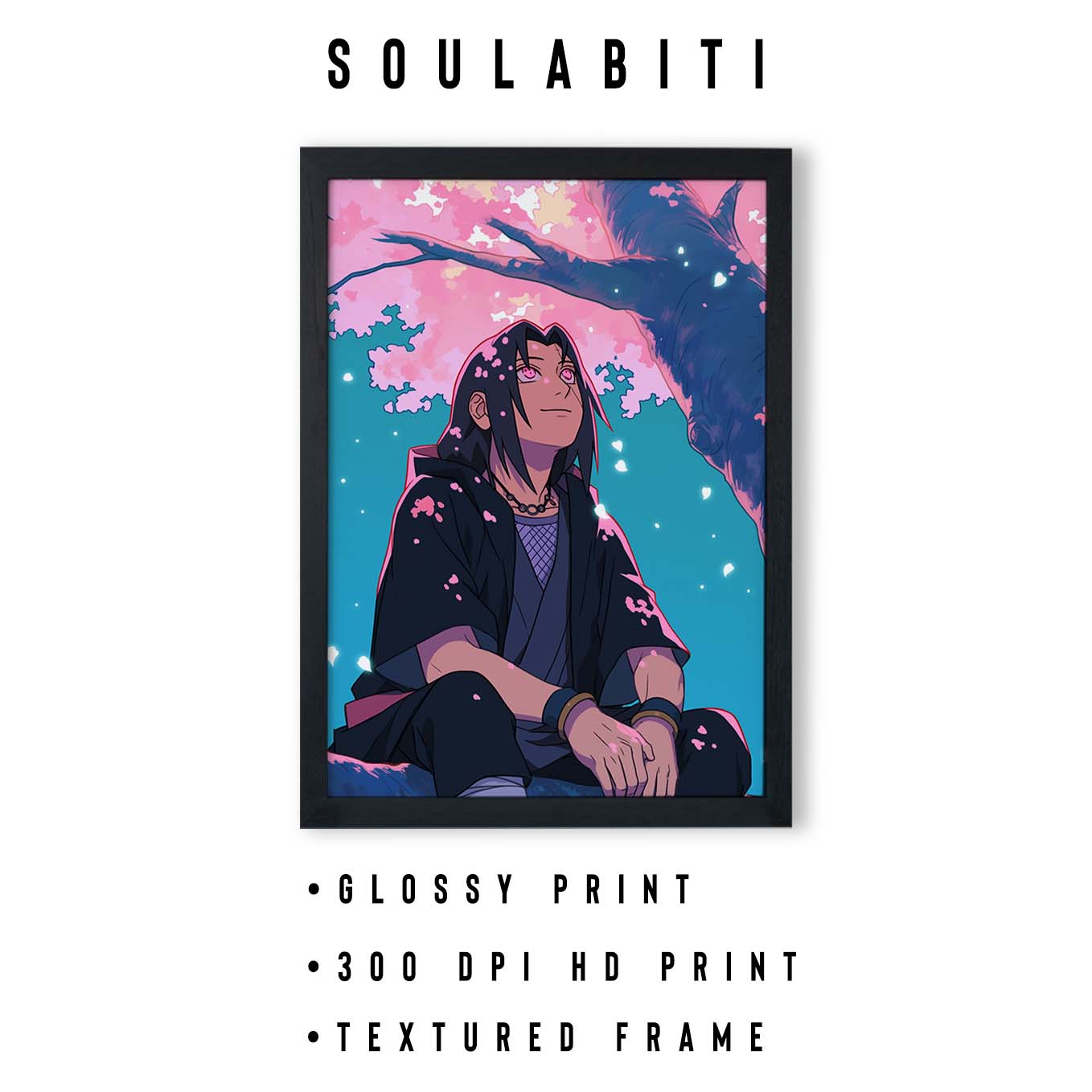Itachi Uchiha Cherry Blossom Poster art framed 12x18-Inch, Plexi-Glass